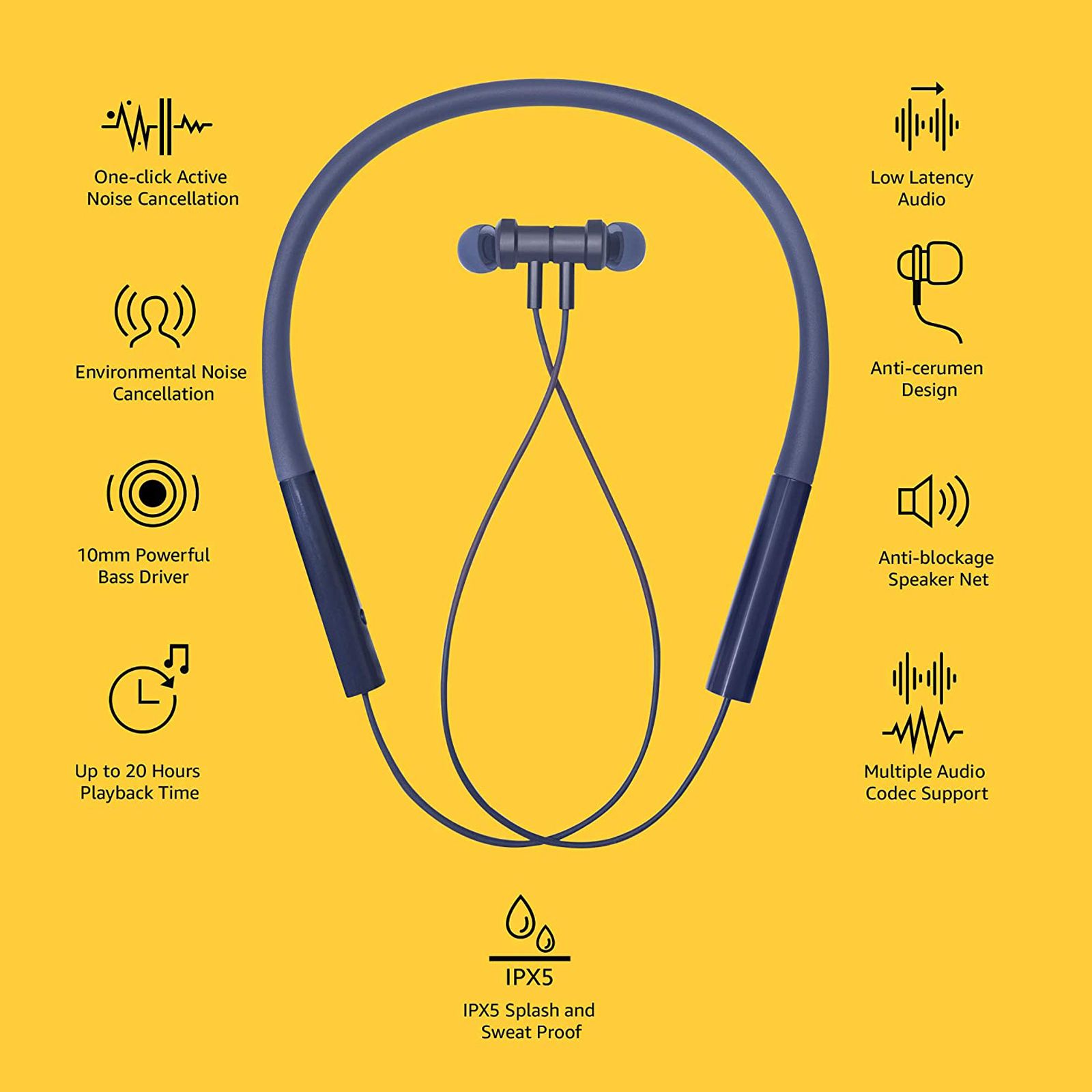 Xiaomi Pro BHR4204IN Neckband with Active Noise Cancellation (IPX5 Splash & Sweatproof, 20 Hours Playtime, Blue)_7