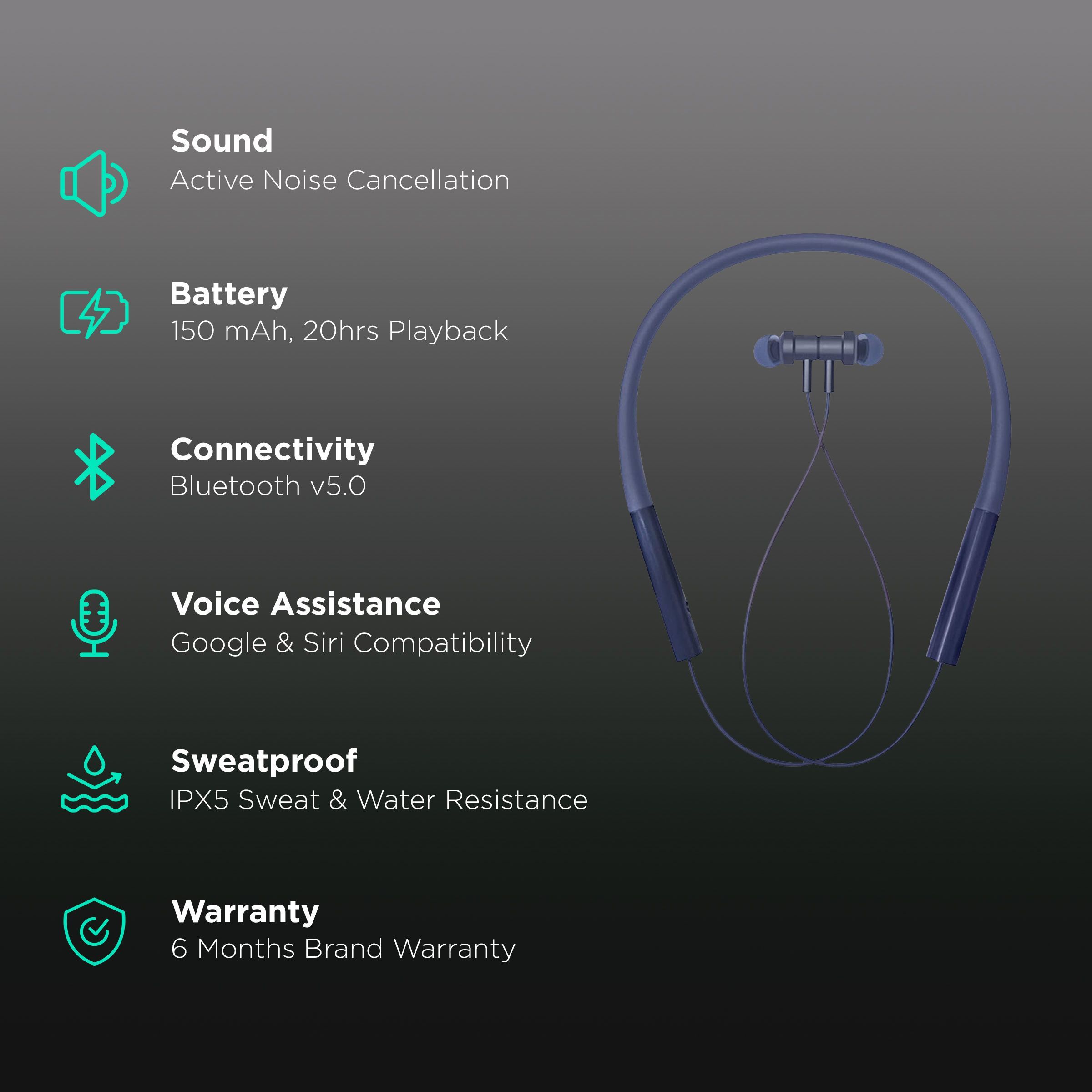 Xiaomi Pro BHR4204IN Neckband with Active Noise Cancellation (IPX5 Splash & Sweatproof, 20 Hours Playtime, Blue)_2