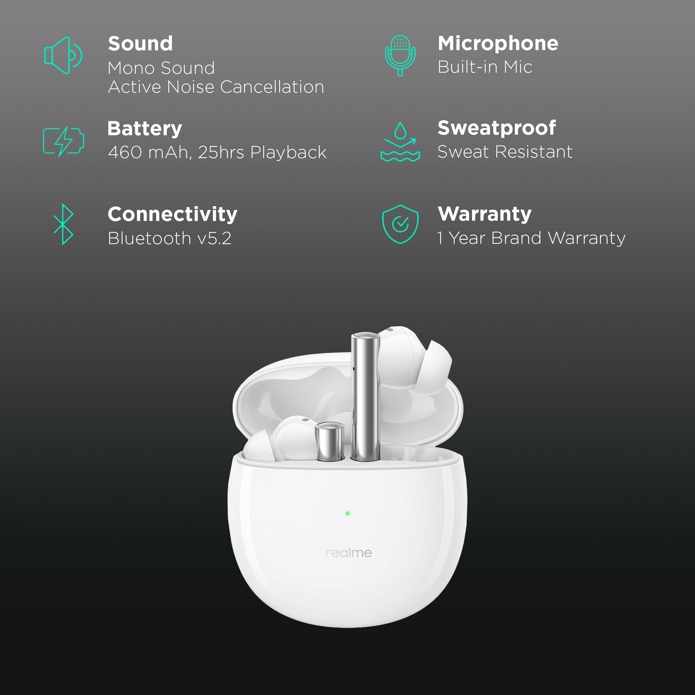 realme Buds Air 2 RMA2003 TWS Earbuds with Active Noise Cancellation (IPX5 Water Resistant, 25 Hours Playtime, Closer White)_2