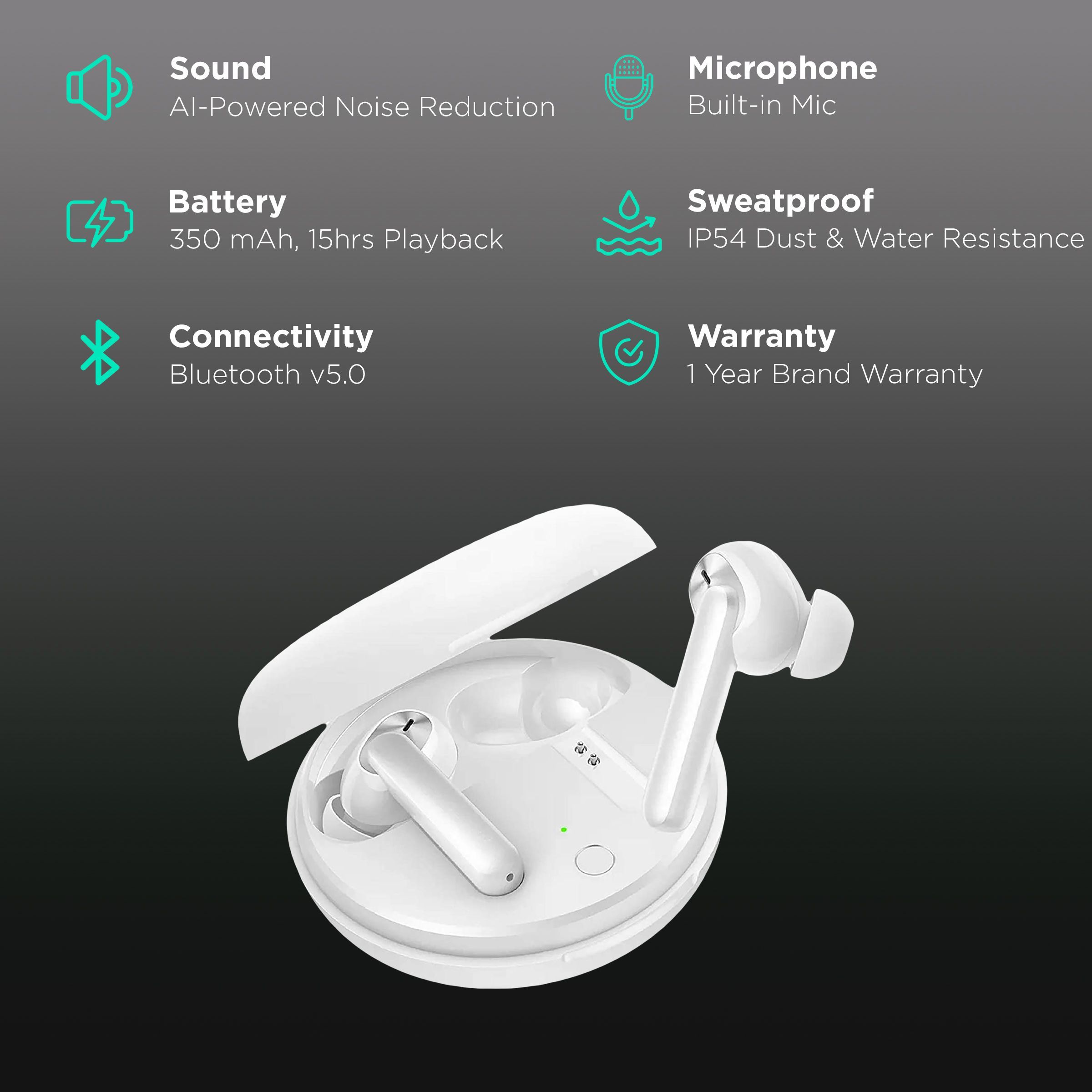 oppo Enco W31 ETI11 TWS Earbuds with AI Noise Cancellation (IP54 Dust & Waterproof, 15 Hours Playback, White) oppo Enco W31 ETI11 TWS Earbuds with AI Noise Cancellation (IP54 Dust & Waterproof, 15 Hours Playback, White)_2