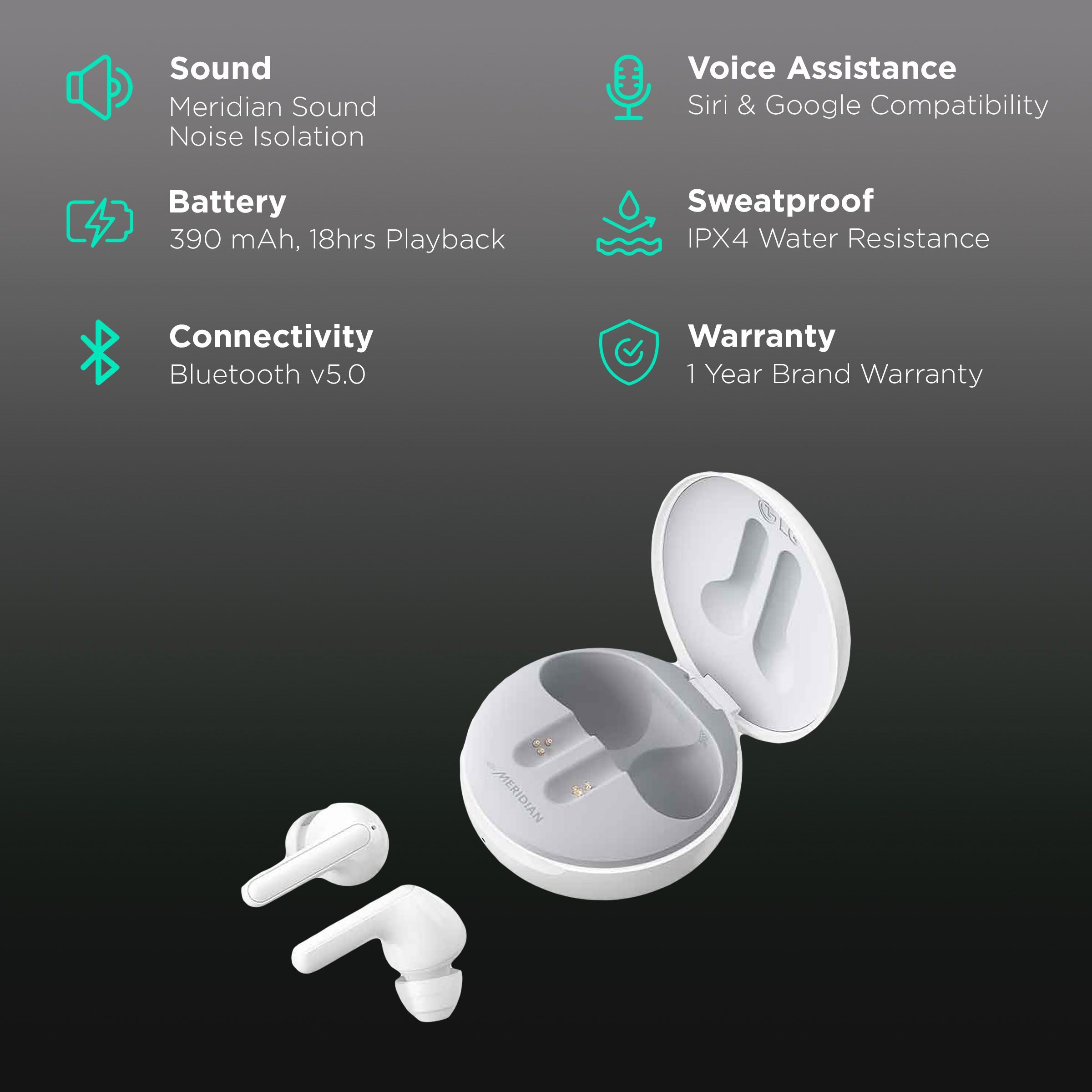 LG Tone Free HBS-FN5U.ABILWH TWS Earbuds with Noise Isolation (IPX4 Sweat & Water Resistant, 18 Hours Playback, White) LG Tone Free HBS-FN5U.ABILWH TWS Earbuds with Noise Isolation (IPX4 Sweat & Water Resistant, 18 Hours Playback, White)_2