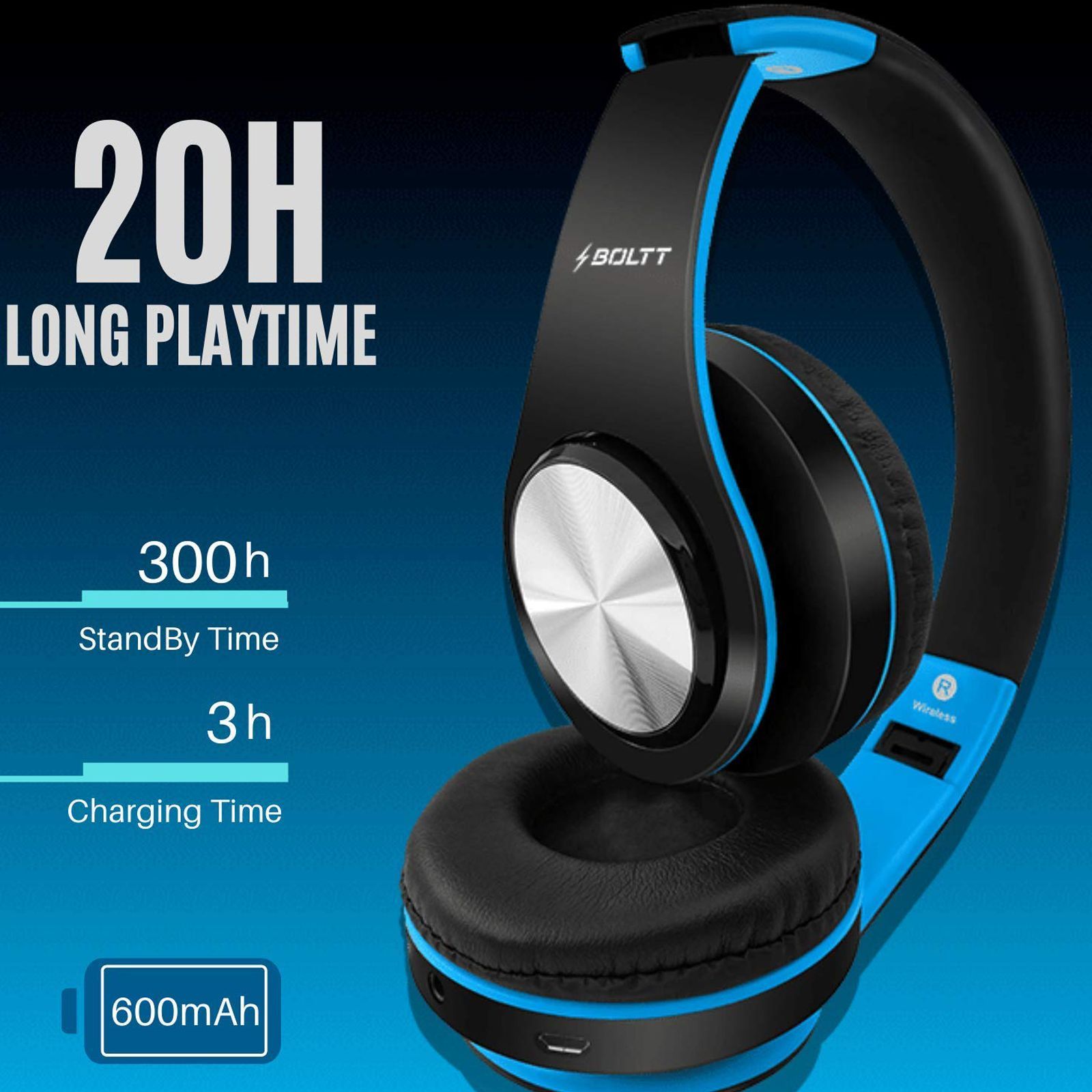 FIRE-BOLTT BH1001 BH1000 On-Ear Noise Isolation Wireless Headphone with Mic (Bluetooth 5.0, Exceptional Sound with Great Bass, Blue)_7