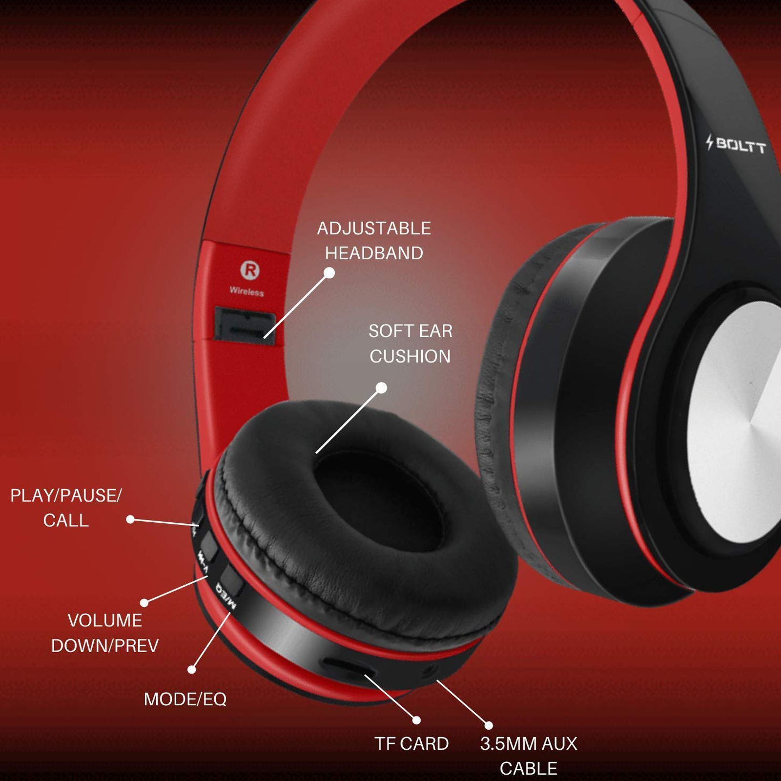 FIRE-BOLTT BH1001 BH1000 On-Ear Noise Isolation Wireless Headphone with Mic (Bluetooth 5.0, Exceptional Sound with Great Bass, Red) FIRE-BOLTT BH1001 BH1000 On-Ear Noise Isolation Wireless Headphone with Mic (Bluetooth 5.0, Exceptional Sound with Great Bass, Red)_6