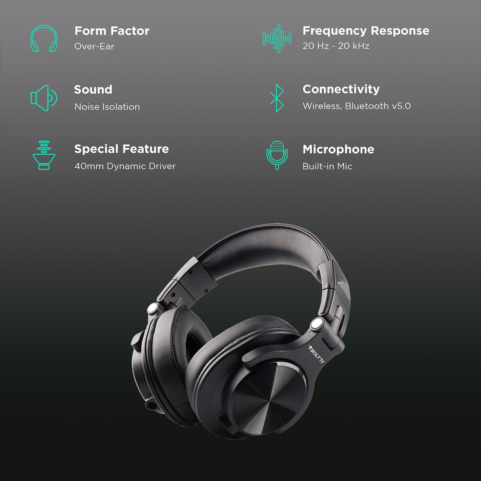 FIRE-BOLTT BH1401 BH1400 Over-Ear Noise Isolation Wireless Headphone with Mic (Bluetooth 5.0, Adjustable Headband, Black) FIRE-BOLTT BH1401 BH1400 Over-Ear Noise Isolation Wireless Headphone with Mic (Bluetooth 5.0, Adjustable Headband, Black)_2