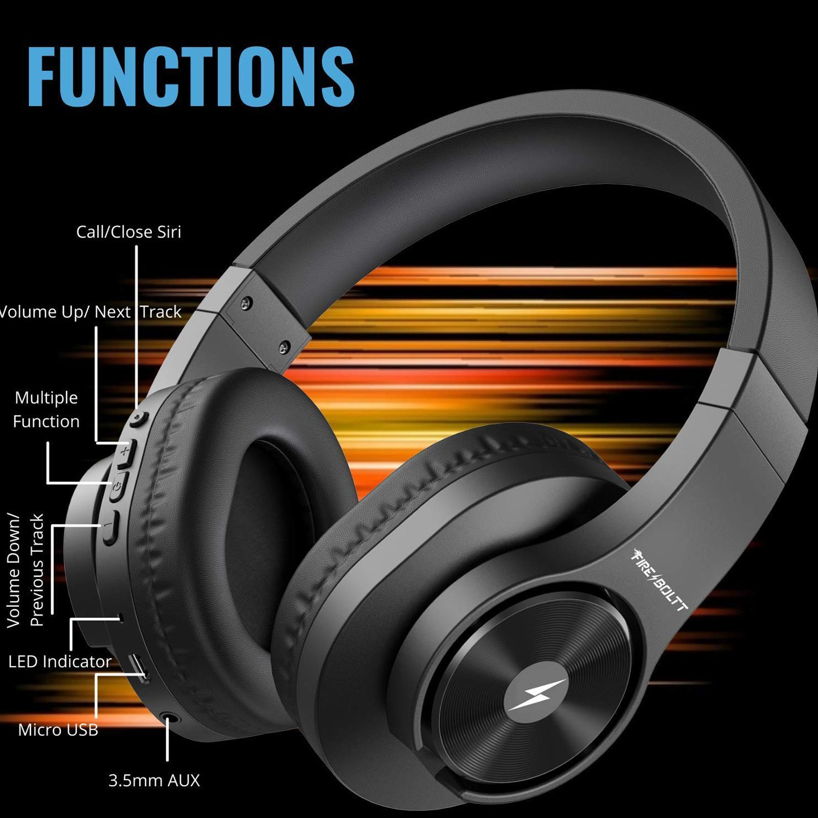 Fire-Boltt 15BHAAY#1 BH1500 Over-Ear Wireless Headphone with Mic (Bluetooth 5.0, 40 mm Drivers, Black) Fire-Boltt 15BHAAY#1 BH1500 Over-Ear Wireless Headphone with Mic (Bluetooth 5.0, 40 mm Drivers, Black)_3