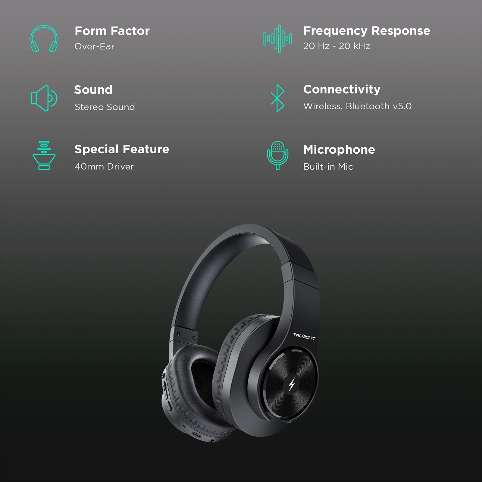 Fire-Boltt 15BHAAY#1 BH1500 Over-Ear Wireless Headphone with Mic (Bluetooth 5.0, 40 mm Drivers, Black) Fire-Boltt 15BHAAY#1 BH1500 Over-Ear Wireless Headphone with Mic (Bluetooth 5.0, 40 mm Drivers, Black)_2