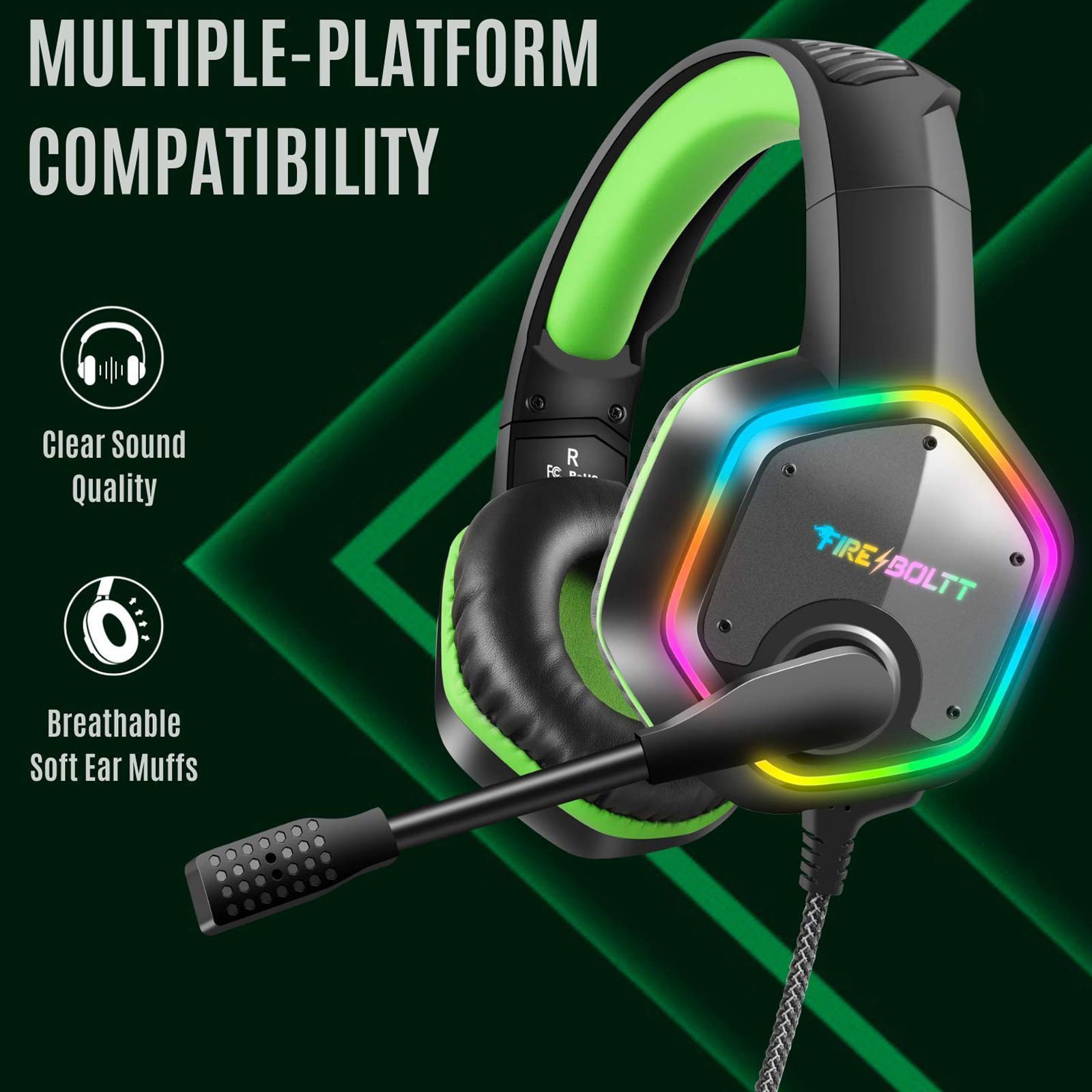 FIRE-BOLTT 13BGHAAY#1 BGH1300 Wired Headphone with Mic ( Over-Ear, Lime )_8