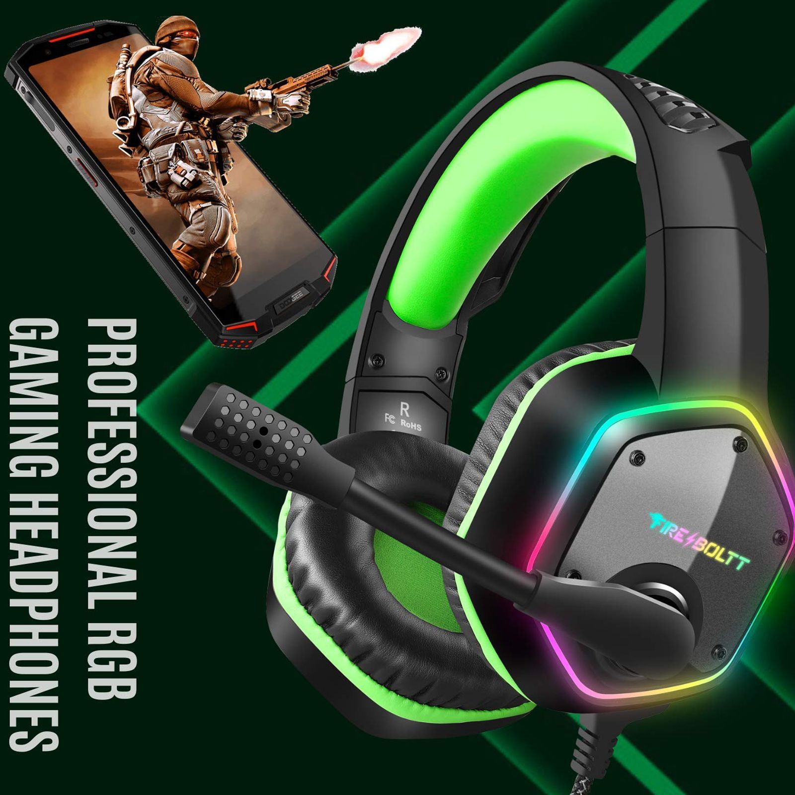 FIRE-BOLTT 13BGHAAY#1 BGH1300 Wired Headphone with Mic ( Over-Ear, Lime )_9