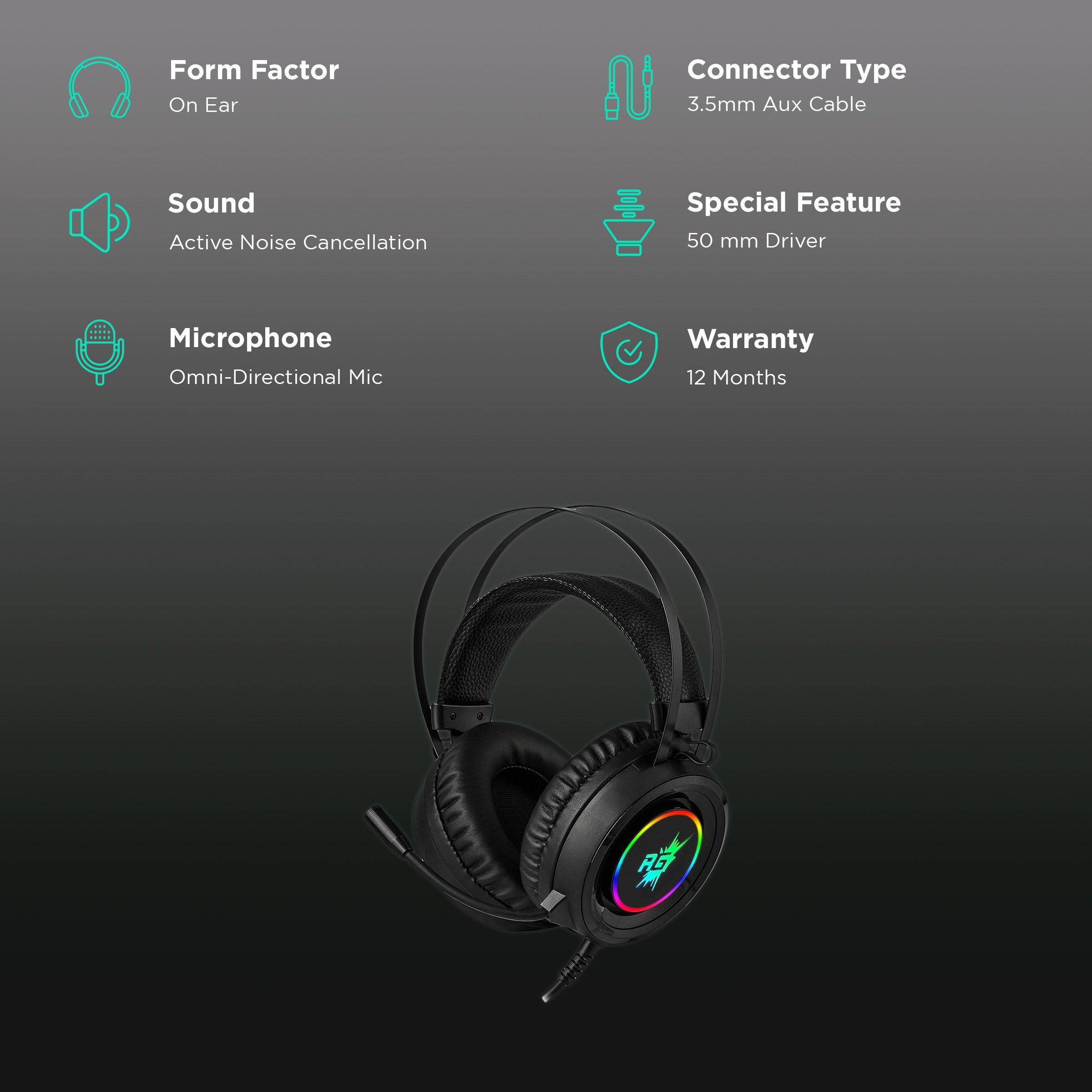 Red Gear Cloak Wired Gaming Headset with Noise Isolation (Omnidirectional Mic, Over Ear, Black) Red Gear Cloak Wired Gaming Headset with Noise Isolation (Omnidirectional Mic, Over Ear, Black)_2