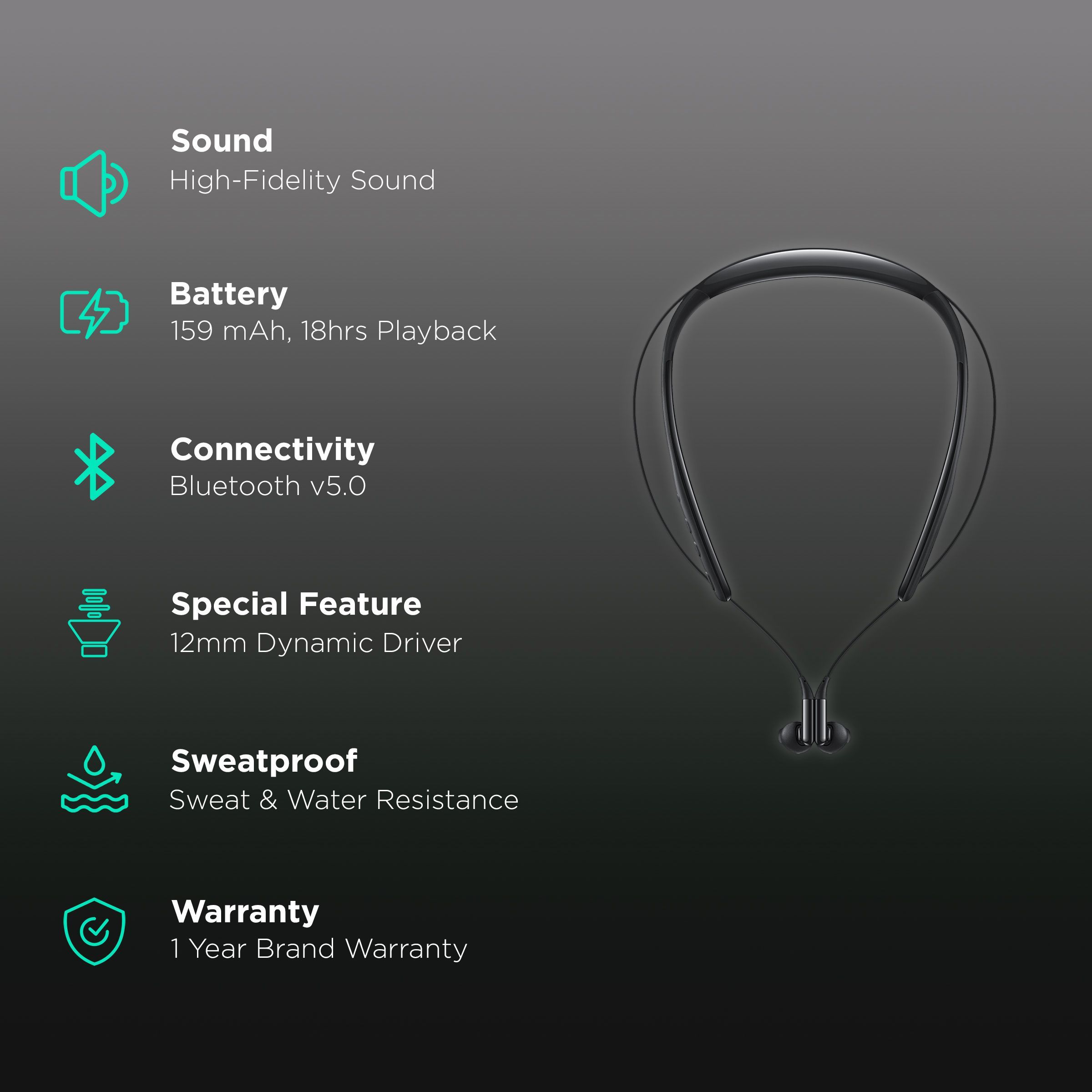 SAMSUNG Level U2 EO-B3300BBEGIN-Lev Neckband (Sweat & Water Resistant, 18 Hours Playtime, Black)_2