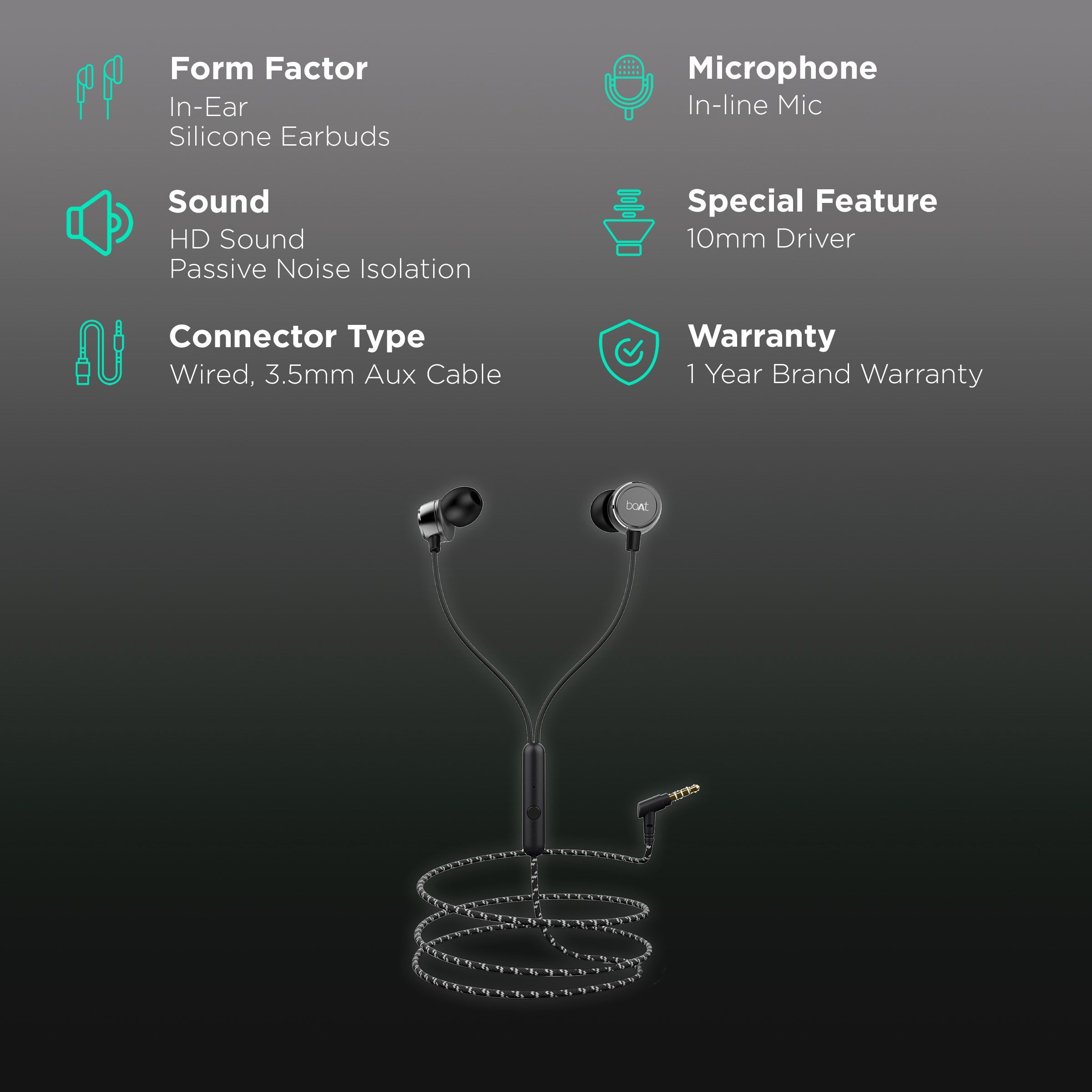 boAt Bassheads 172 Wired Earphone with Mic (In Ear, Black)_2