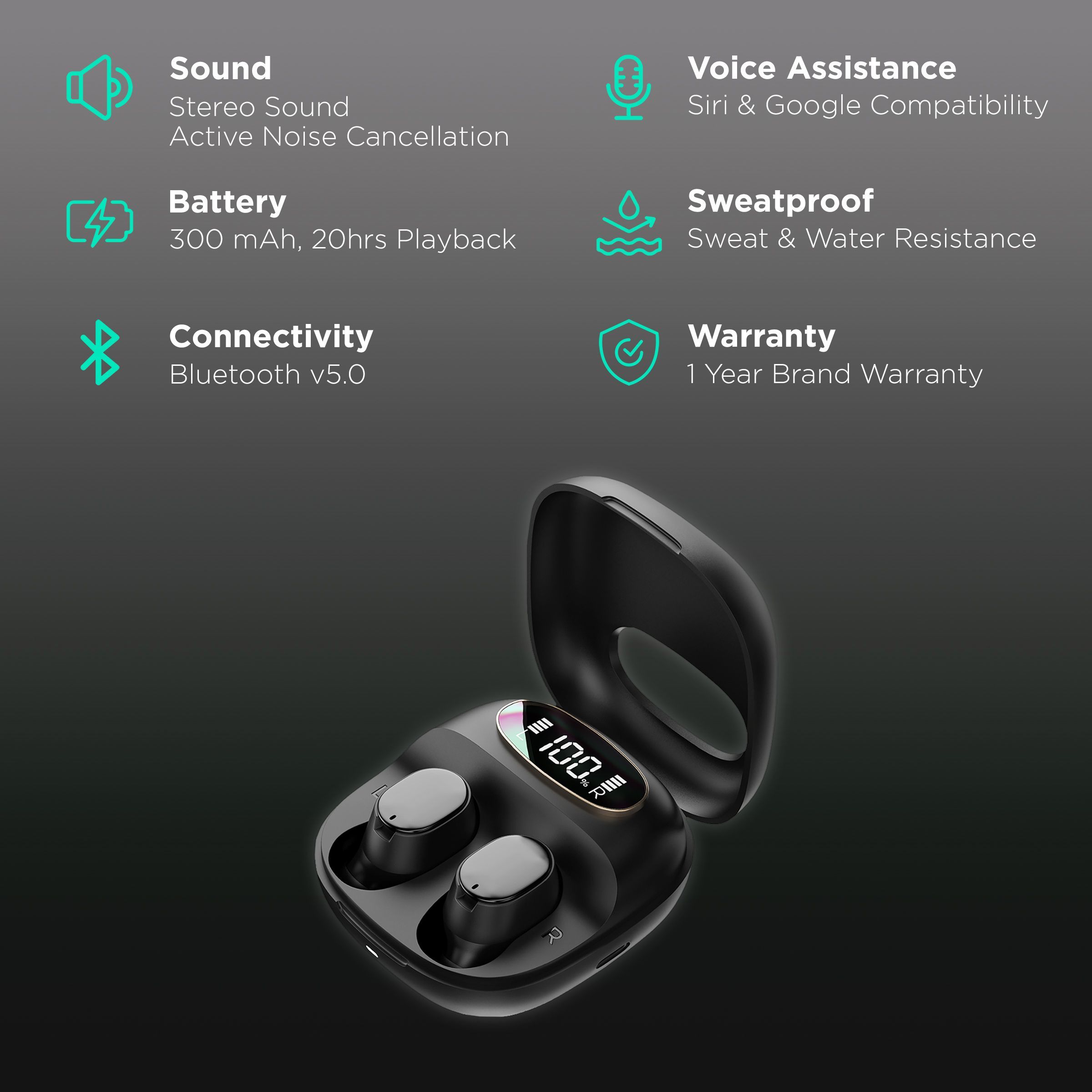 STAUNCH Boom 300 TWS Earbuds with Active Noise Cancellation (Sweatproof & Water Resistant, 20 Hours Playback, Black)_2