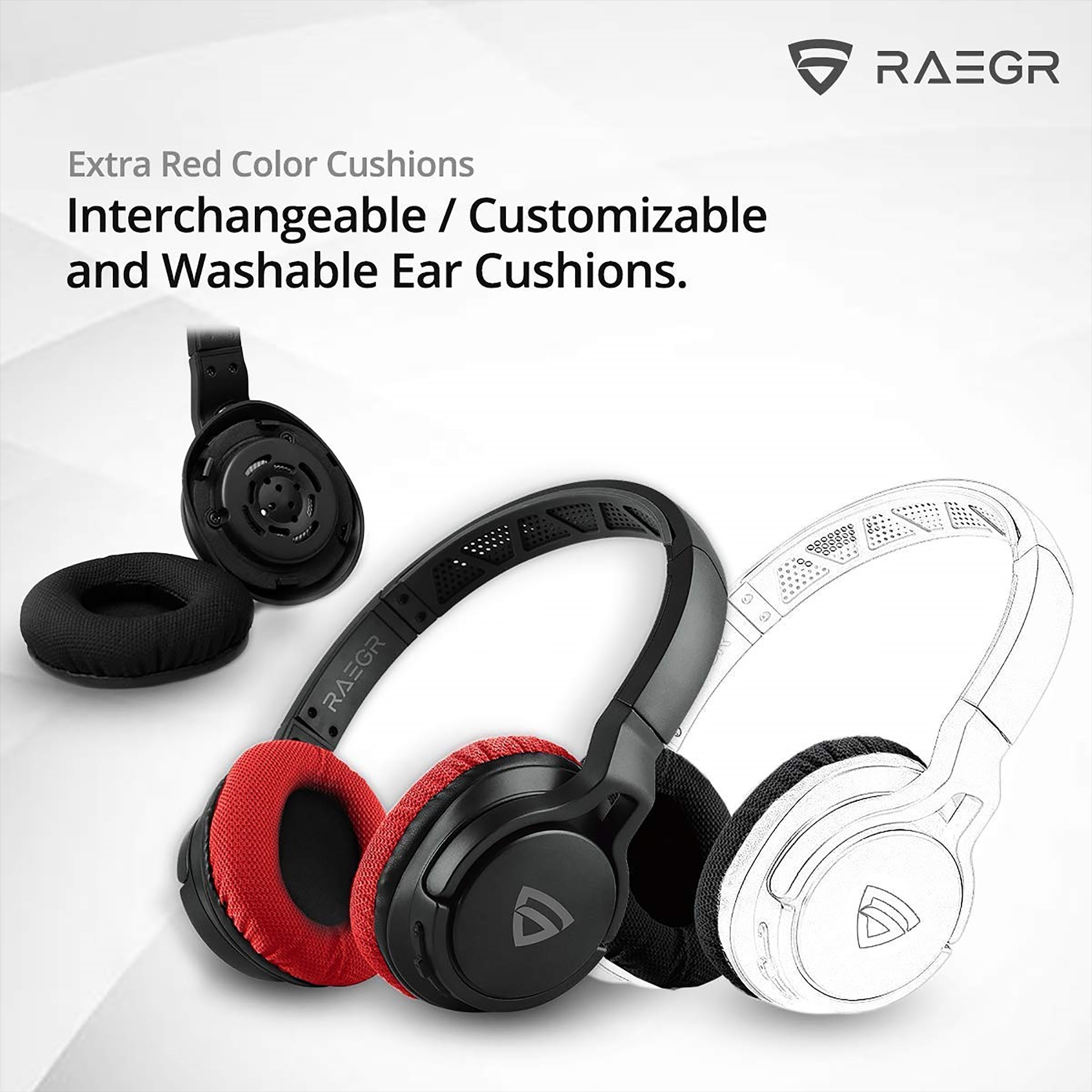 RAEGR AirBeats 500 RG10066 Bluetooth Headphone with Mic (10 Hours Playback, Over Ear, Black/Red)_4