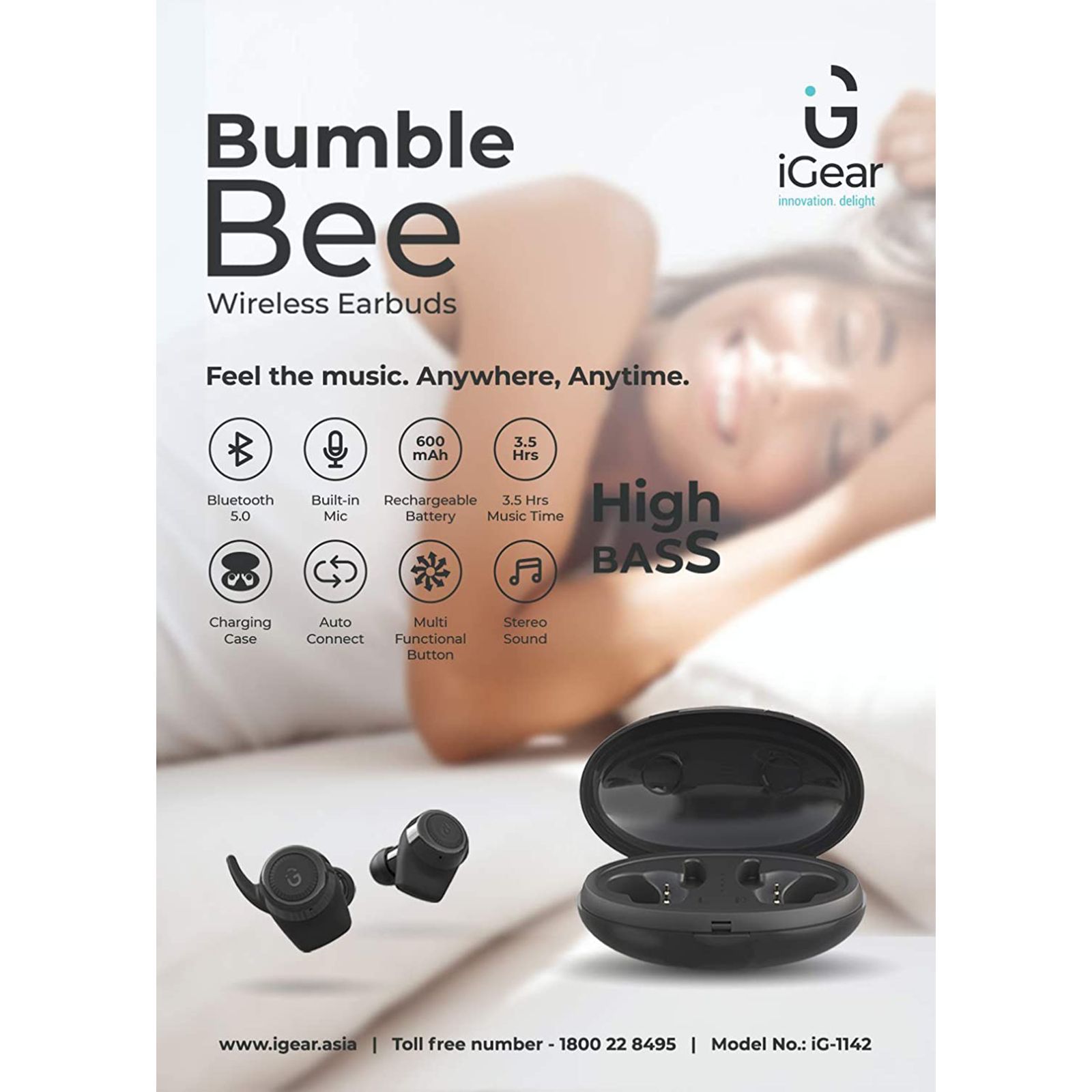 iGear Bumblebee iG-1142 TWS Earbuds (Sweatproof, Multi Functional Button, Black) iGear Bumblebee iG-1142 TWS Earbuds (Sweatproof, Multi Functional Button, Black)_3