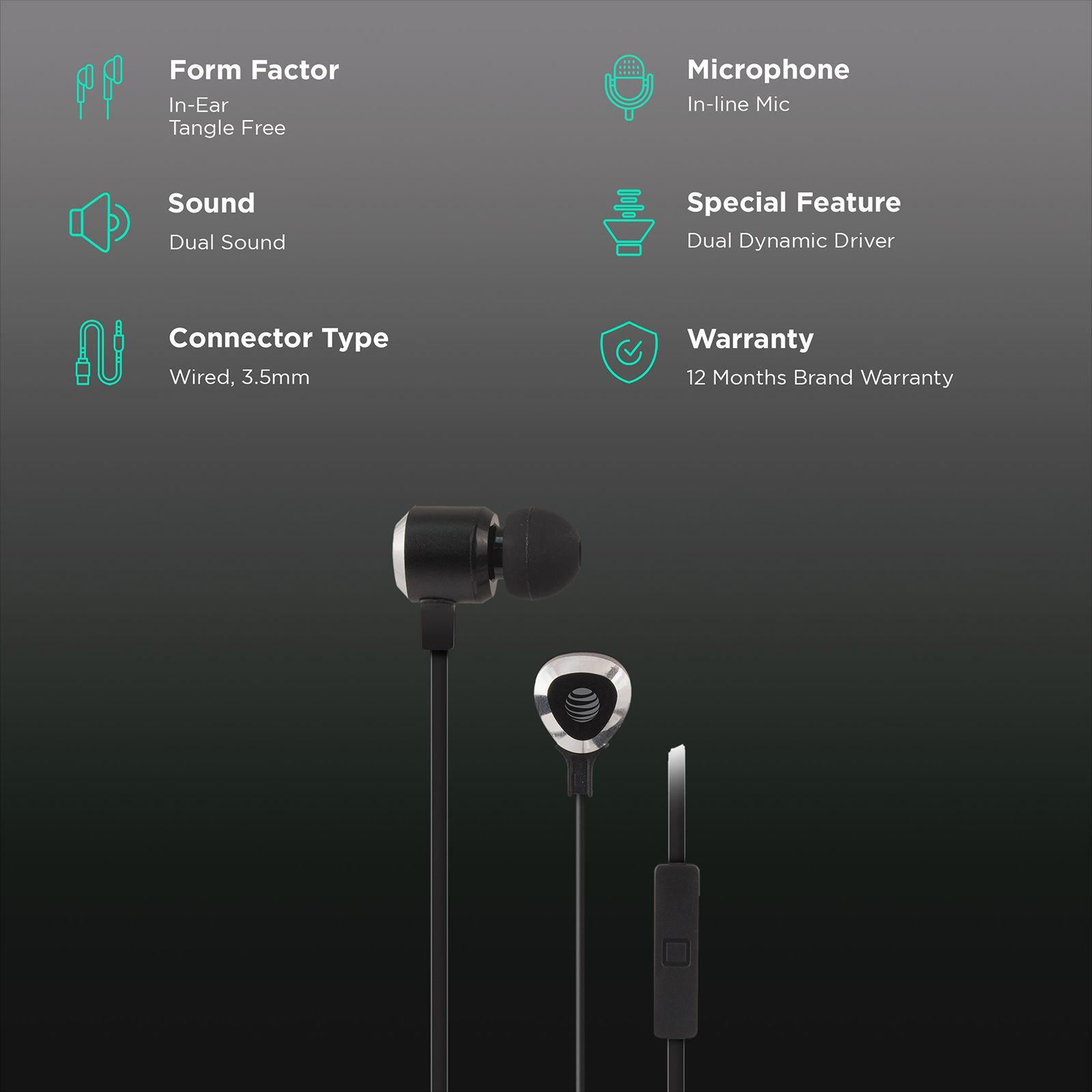 AT&T SEB50 Wired Earphone with Mic (In Ear, Black)_2