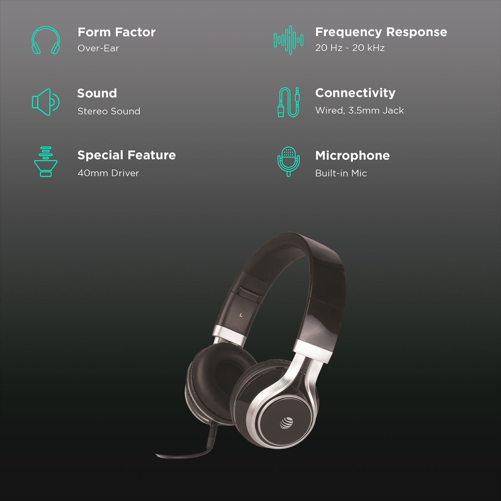 AT&T HPM10-BLK Wired Headphone (Over Ear, Black)_2