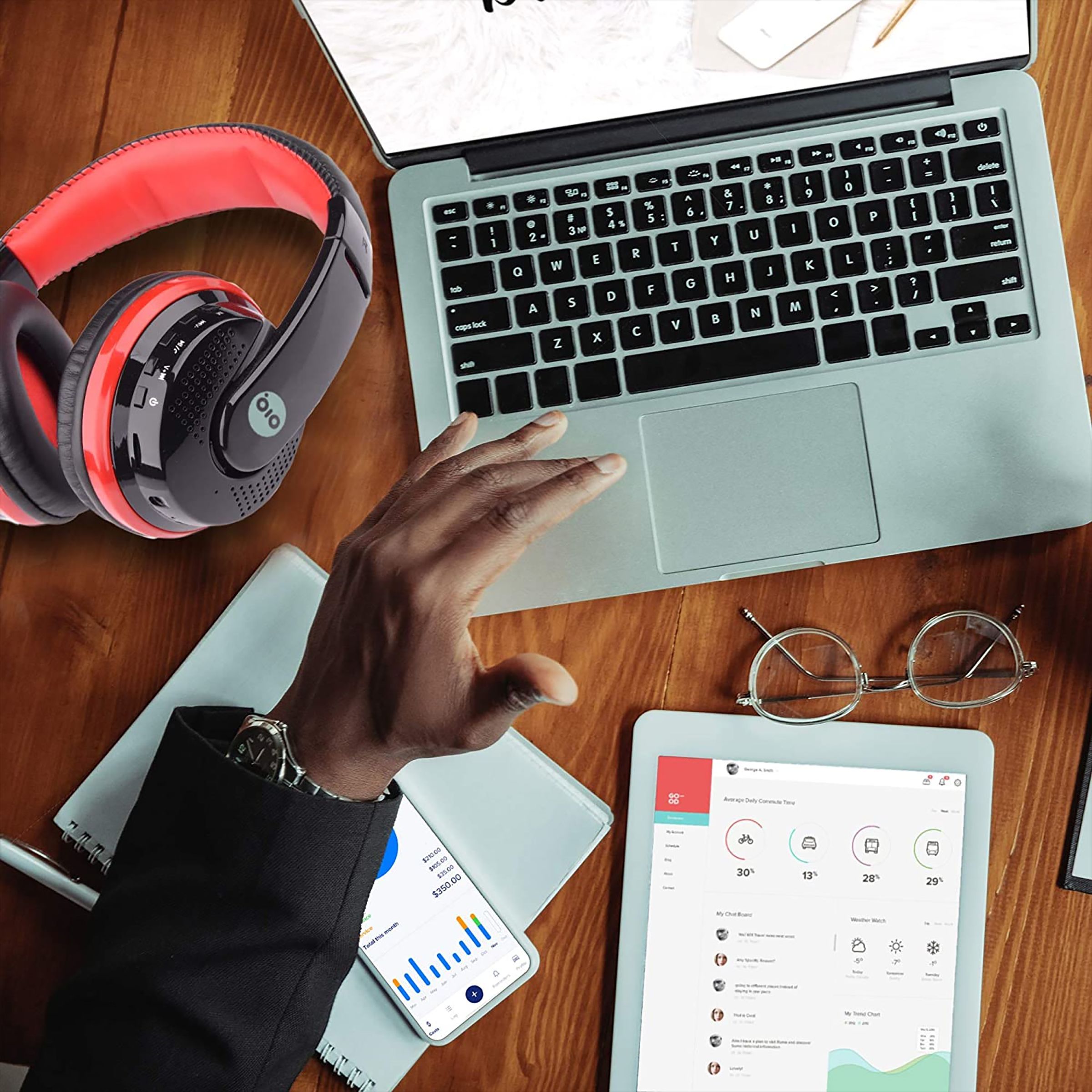 GIZmore Giz Over-Ear Hi-Fi Stereo Sound Active Noise Cancellation Wireless Headphone with Mic (Bluetooth 5.0, Red)_3