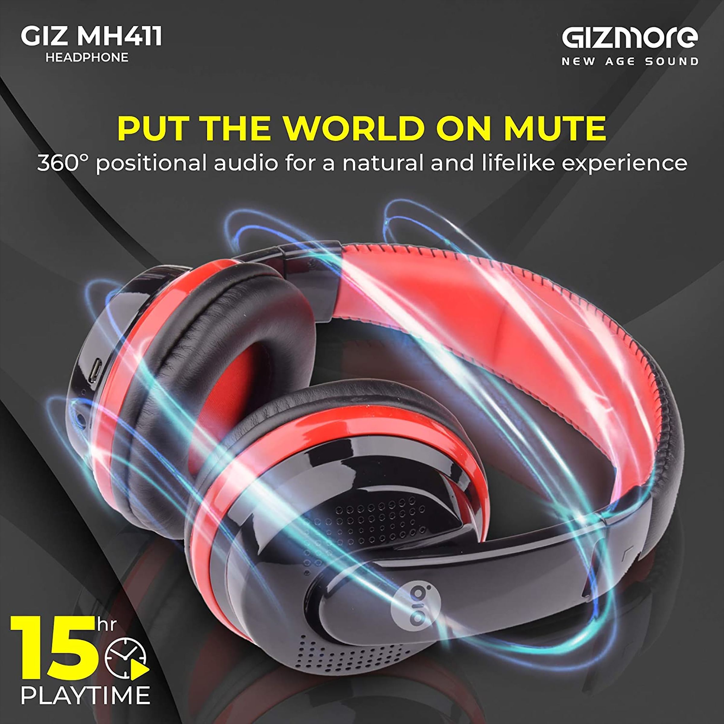 GIZmore Giz Over-Ear Hi-Fi Stereo Sound Active Noise Cancellation Wireless Headphone with Mic (Bluetooth 5.0, Red)_5