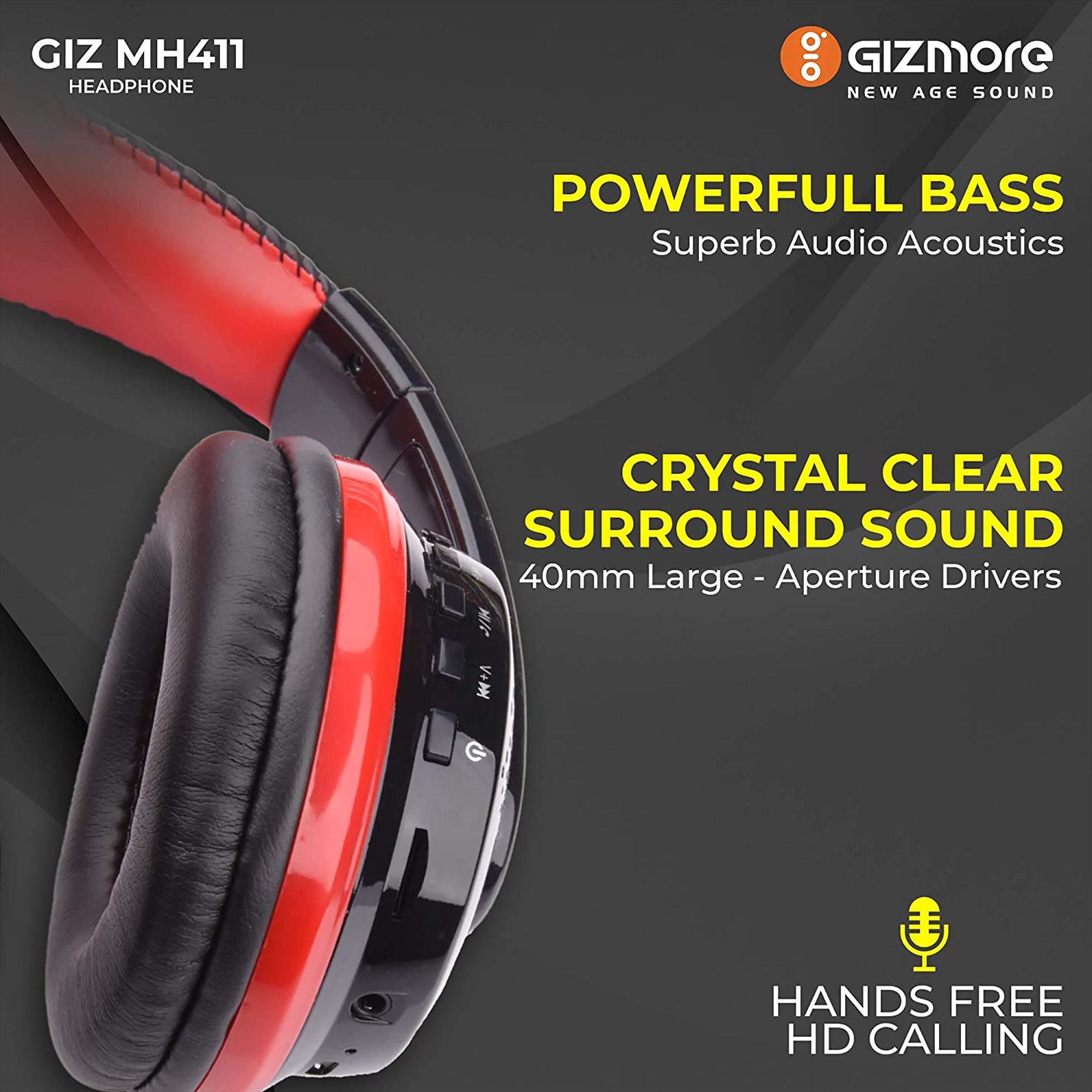 GIZmore Giz Over-Ear Hi-Fi Stereo Sound Active Noise Cancellation Wireless Headphone with Mic (Bluetooth 5.0, Red)_6