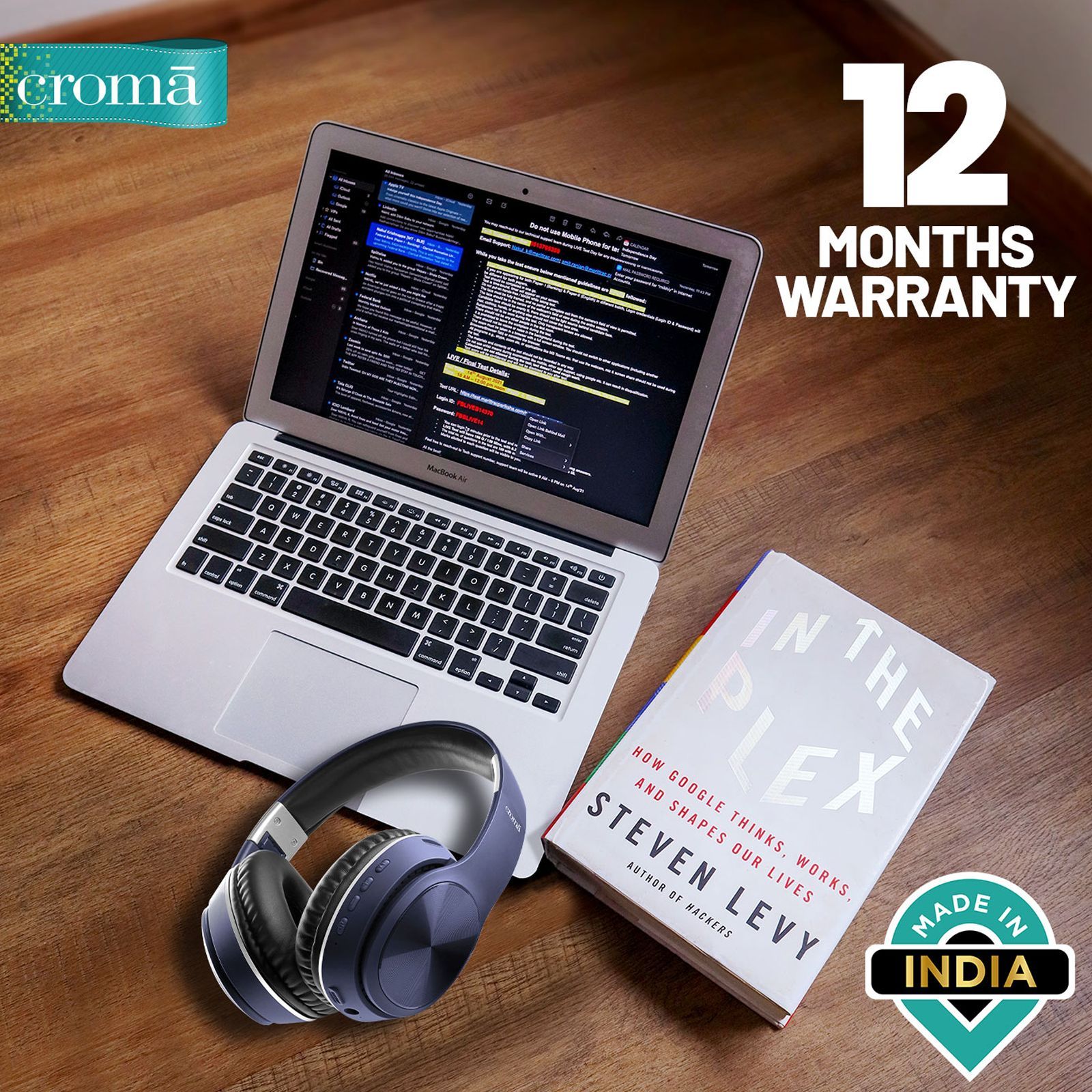 Croma Bluetooth Headphone with Mic (Up to 16 Hours Playback, On Ear, Blue)_5