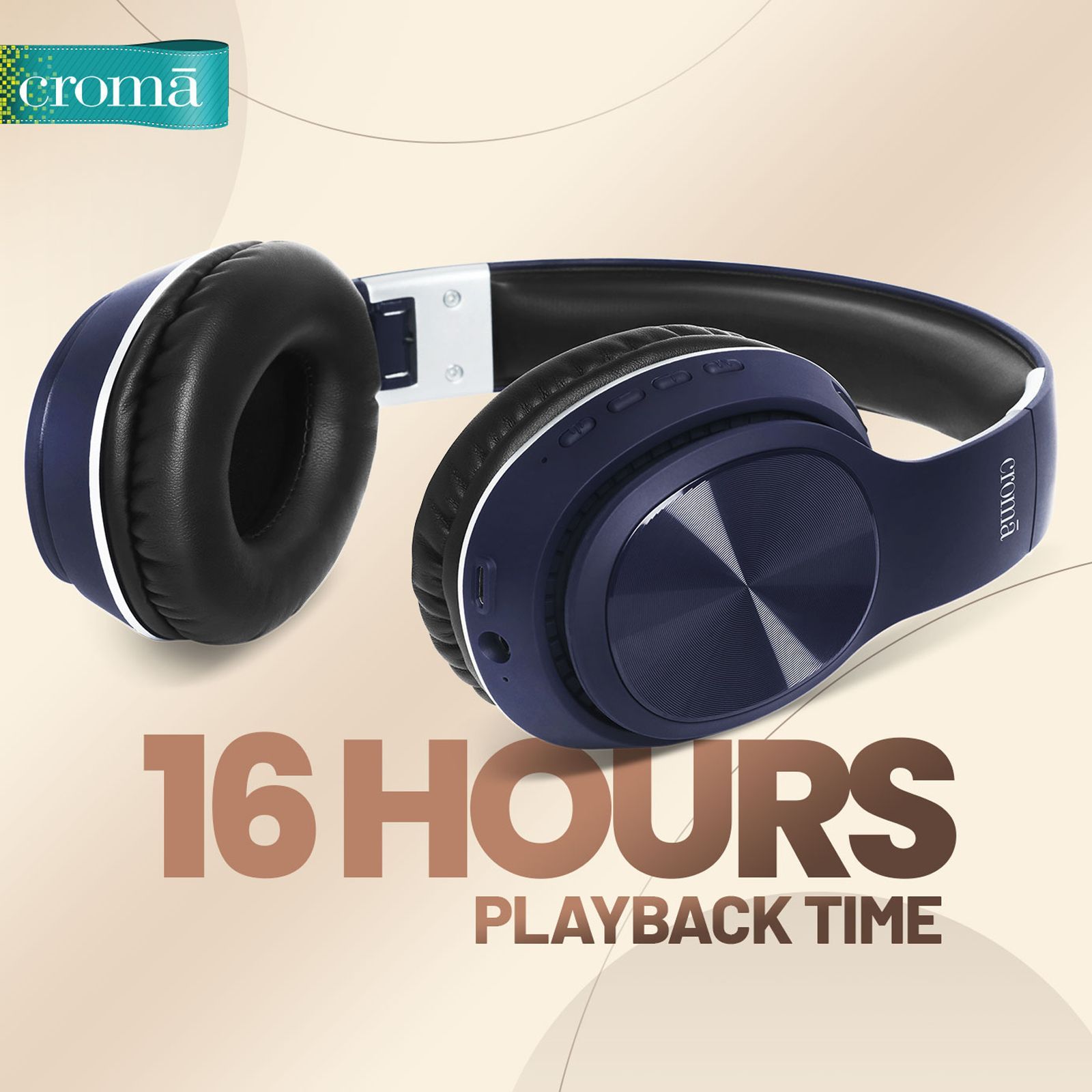 Croma Bluetooth Headphone with Mic (Up to 16 Hours Playback, On Ear, Blue)_7