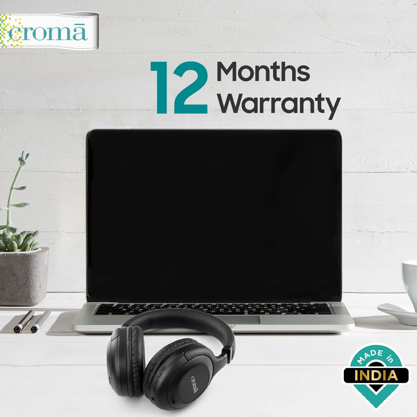 Croma Bluetooth Headphone with Mic (Up to 16 Hours Playback, On Ear, Black)_8