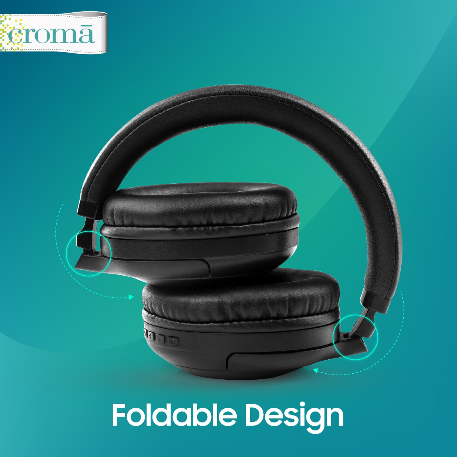 Croma Bluetooth Headphone with Mic (Up to 16 Hours Playback, On Ear, Black)_7