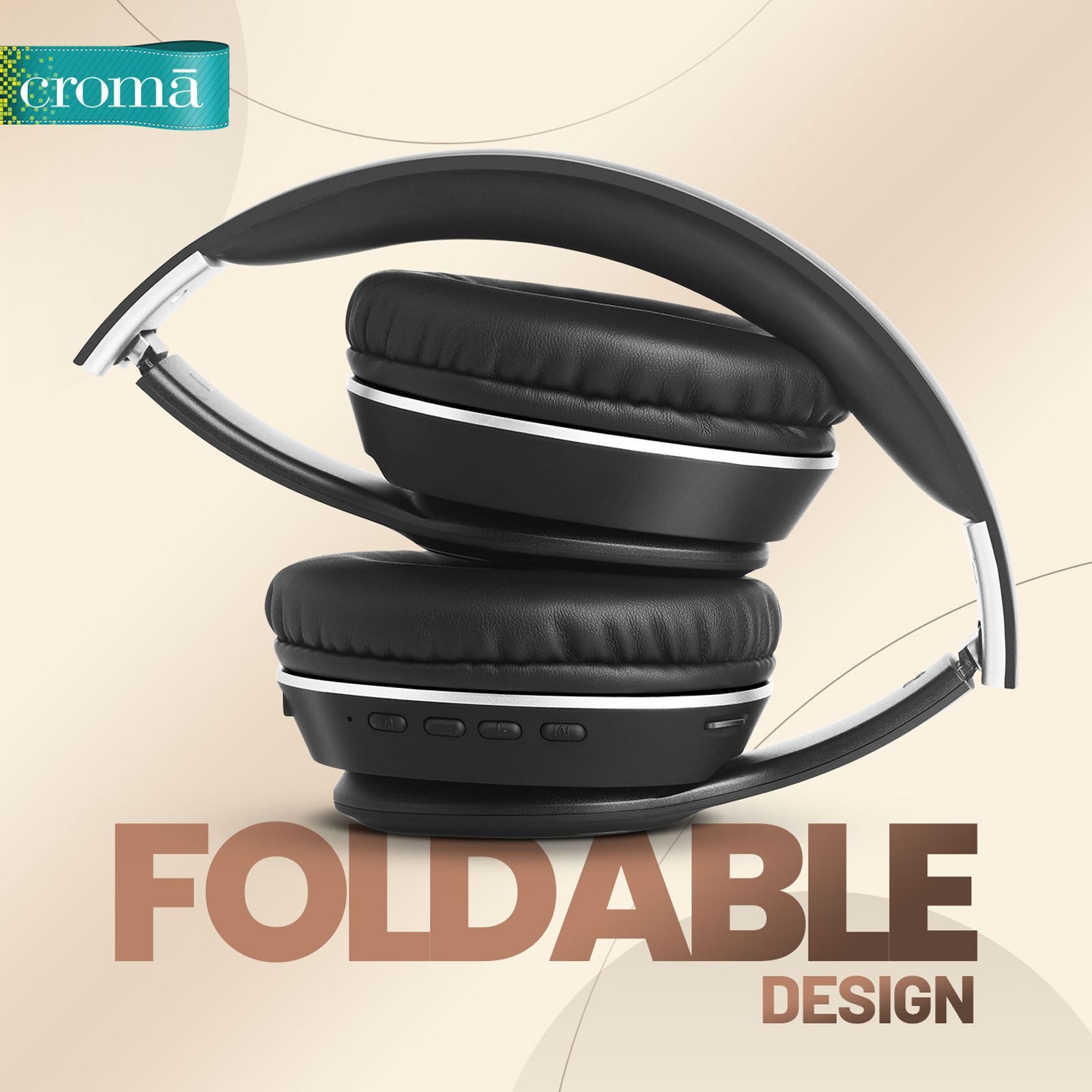 Croma Bluetooth Headphone with Mic (Up to 16 Hours Playback, On Ear, Black)_5