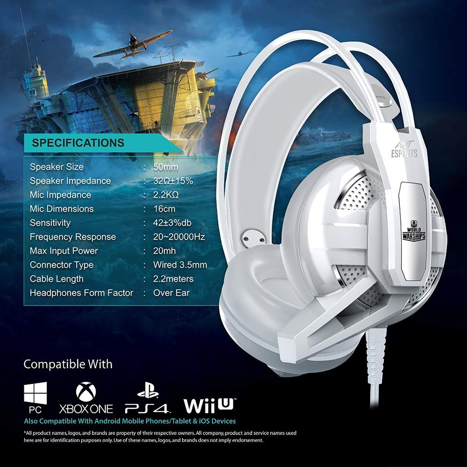 ANT ESPORTS H520W Wired Gaming Headset with Noise Isolation (Deep Bass Technology, Over Ear, White)_8