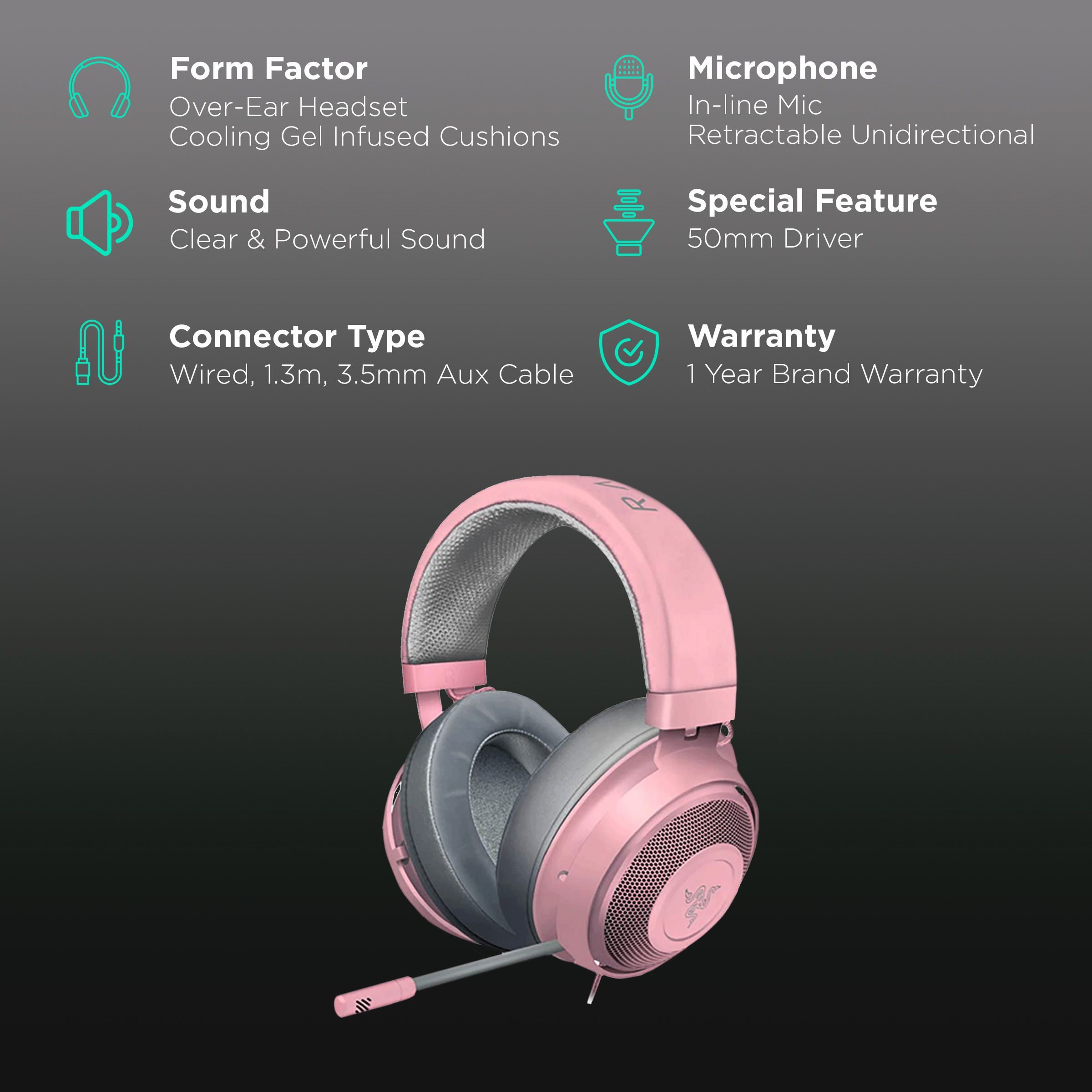 RAZER Kraken RZ04-02830300-R3M1 Wired Gaming Headset (Thicker Headband Padding, Over Ear, Quartz) RAZER Kraken RZ04-02830300-R3M1 Wired Gaming Headset (Thicker Headband Padding, Over Ear, Quartz)_2