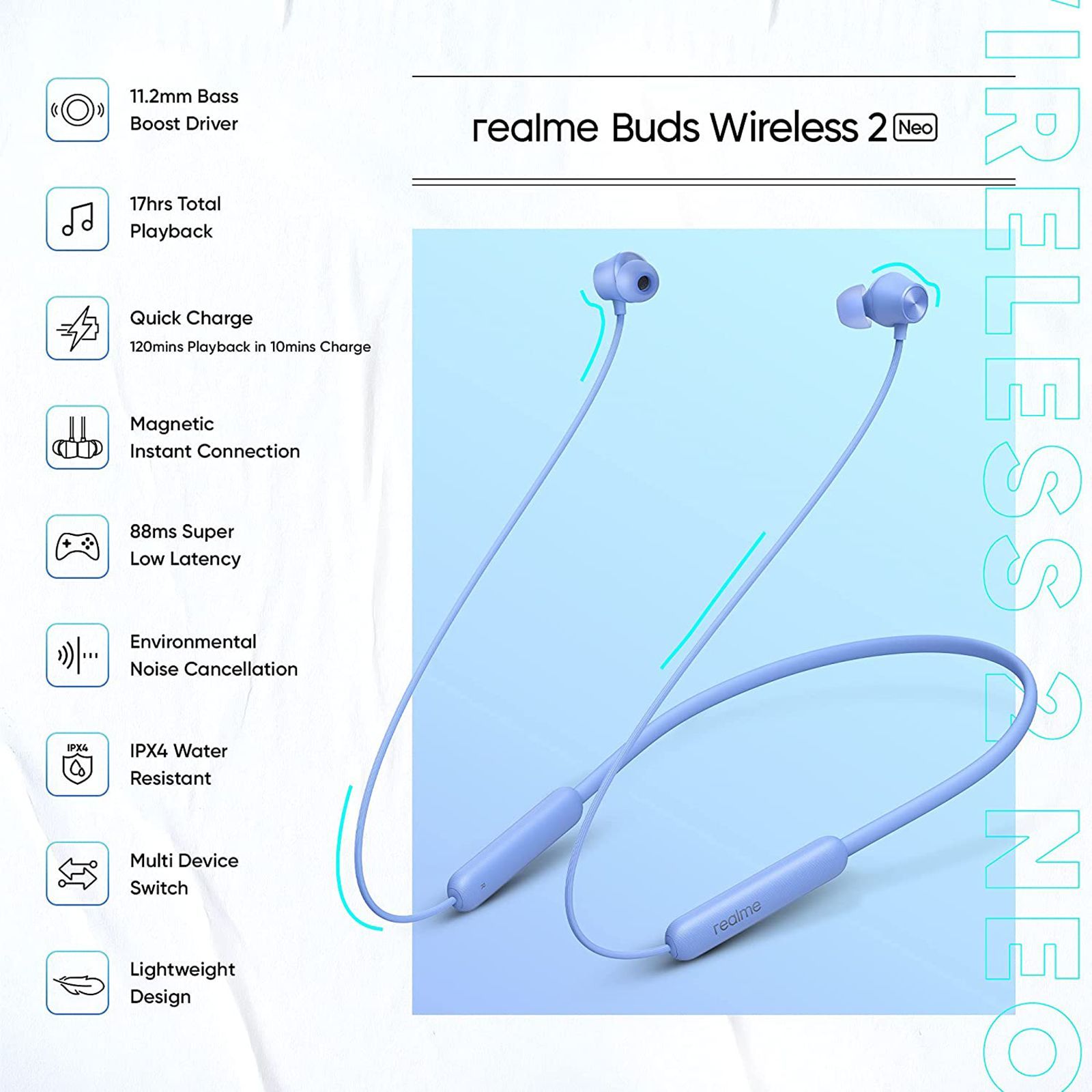 realme Wireless 2 Neo RMA2011 Neckband with Environmental Noise Cancellation (IPX4 Water Resistant, 17 Hours Playtime, Blue)_9