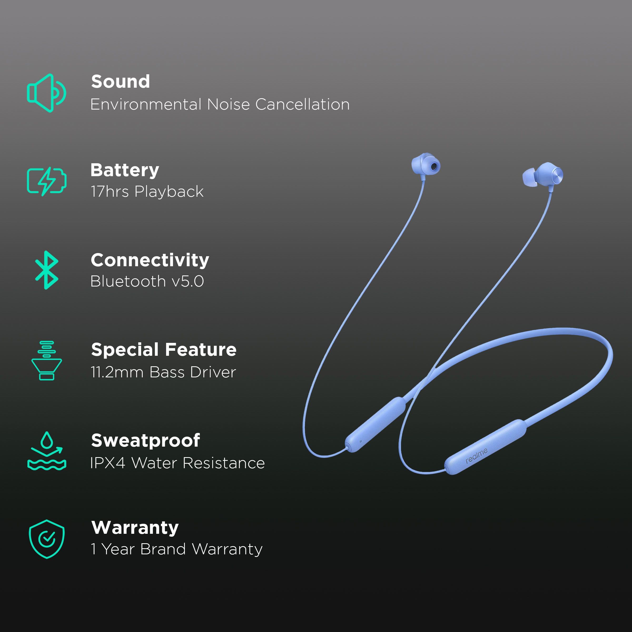 realme Wireless 2 Neo RMA2011 Neckband with Environmental Noise Cancellation (IPX4 Water Resistant, 17 Hours Playtime, Blue)_2
