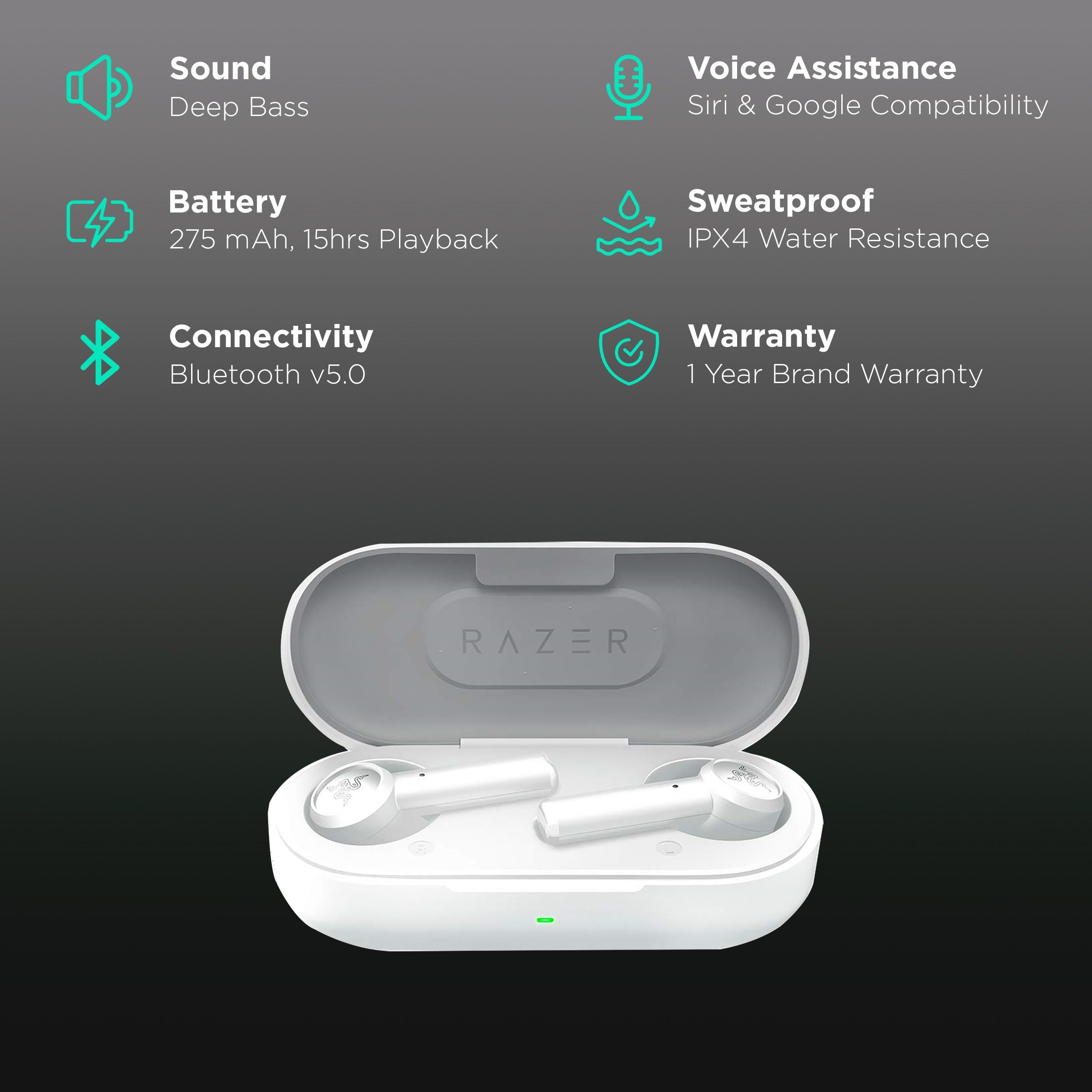 RAZER Hammerhead RZ12-02970500-R3M1 TWS Earbuds (IPX4 Water Resistant, 15 Hours Playback, Mercury White)_2