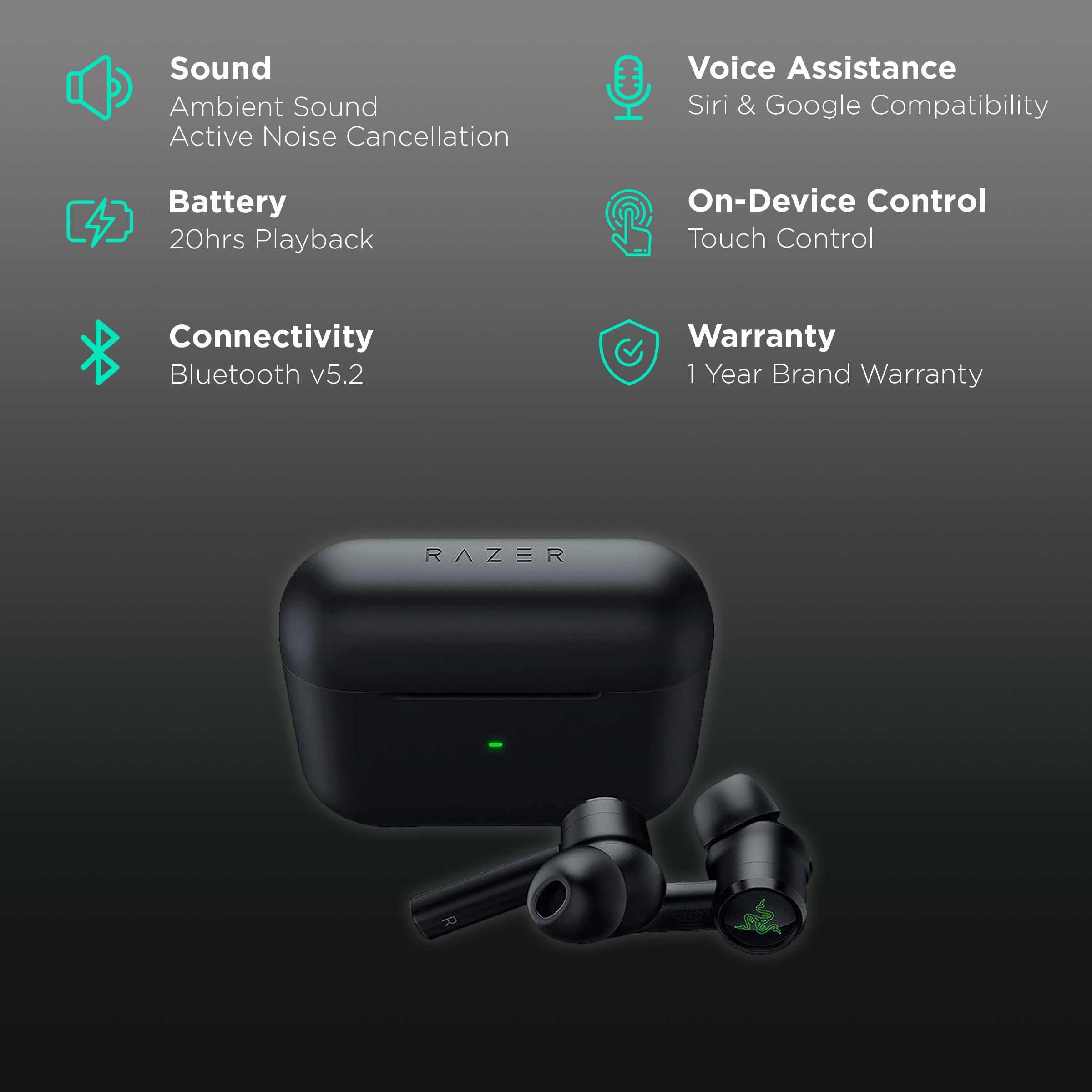 RAZER Hammerhead Pro RZ12-03440100-R3A1 TWS Earbuds with Active Noise Cancellation (20 Hours Playback, Black) RAZER Hammerhead Pro RZ12-03440100-R3A1 TWS Earbuds with Active Noise Cancellation (20 Hours Playback, Black)_2