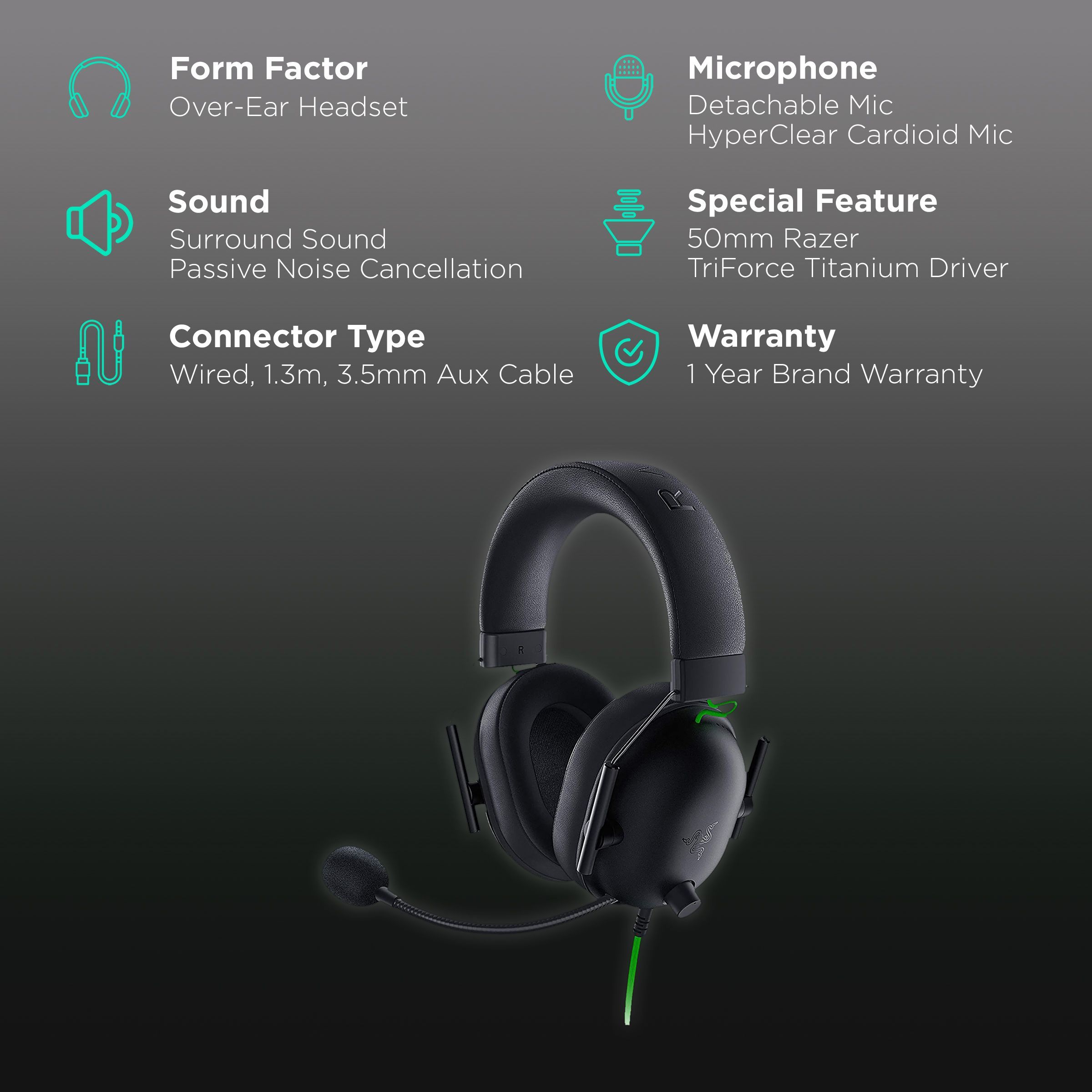 RAZER BlackShark V2 X RZ04-03240100-R3M1 Wired Gaming Headset with Advanced Passive Noise Cancellation (HyperClear Cardioid Mic, Over Ear, Black)_2