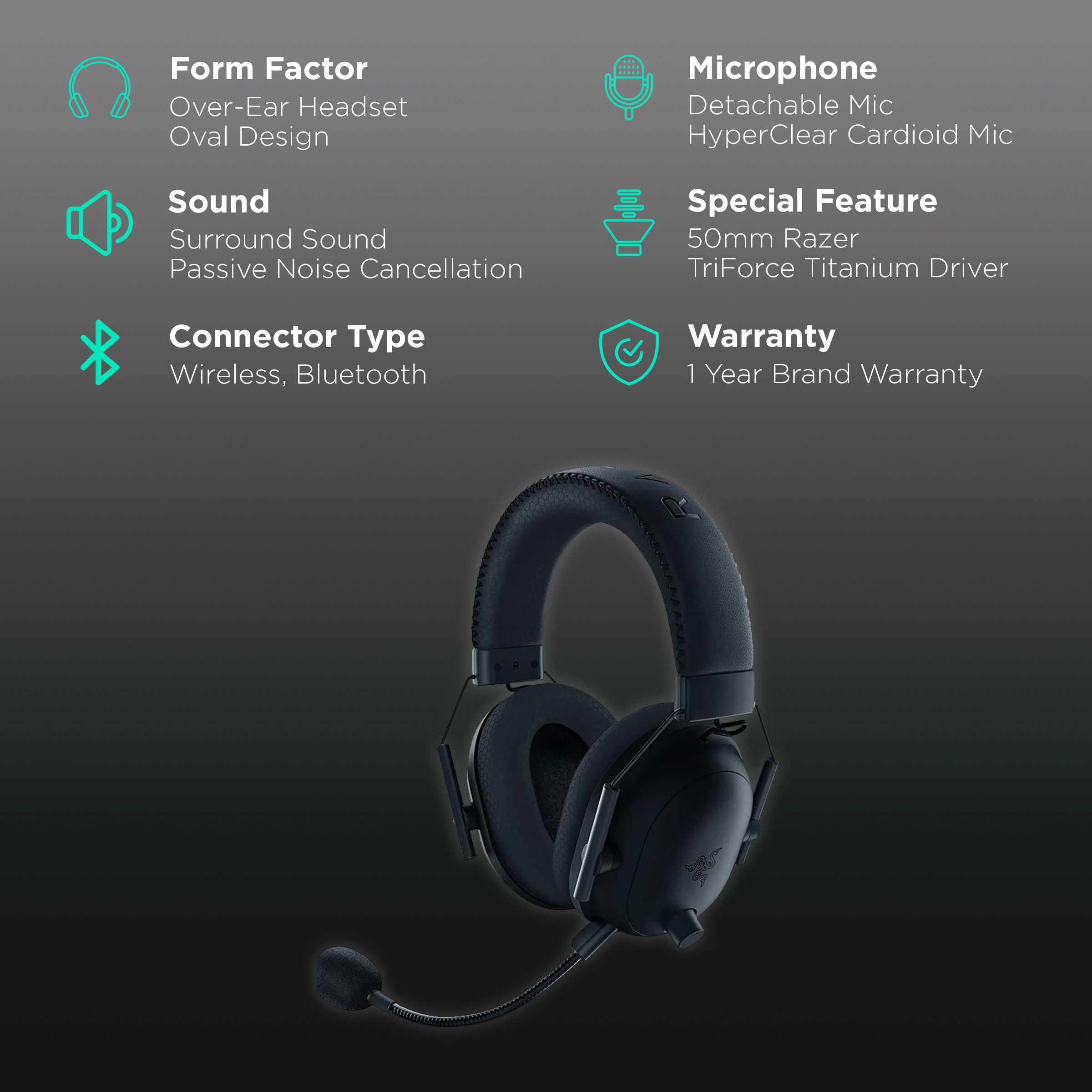 RAZER BlackShark V2 Pro RZ04-03220100-R3M1 Bluetooth Gaming Headset with Advanced Passive Noise Cancellation (24 Hours Playtime, Over Ear, Black)_2