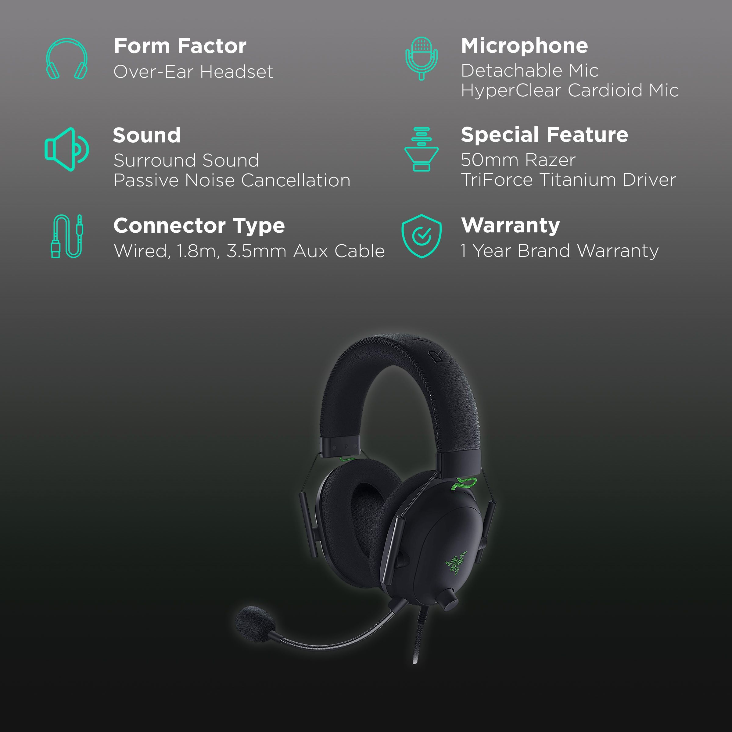 RAZER BlackShark V2 RZ04-03230100-R3M1 Wired Gaming Headset with Advanced Passive Noise Cancellation (HyperClear Cardioid Mic, Over Ear, Black)_2