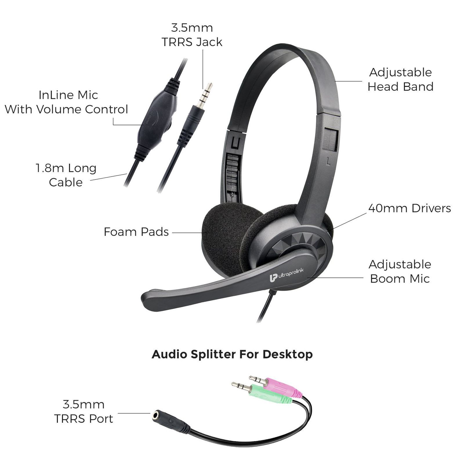 ultraprolink iChat UM1045A Wired Headphone with Mic (On Ear, Black)_7