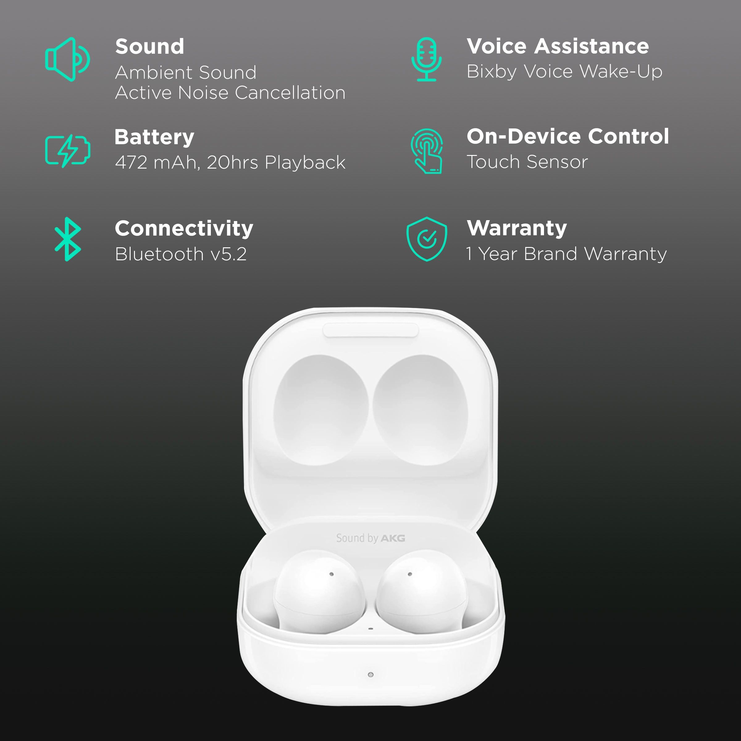 SAMSUNG Galaxy Buds2 SM-R177NZWAINU TWS Earbuds with Active Noise Cancellation (20 Hours Playback, Flawless White)_2