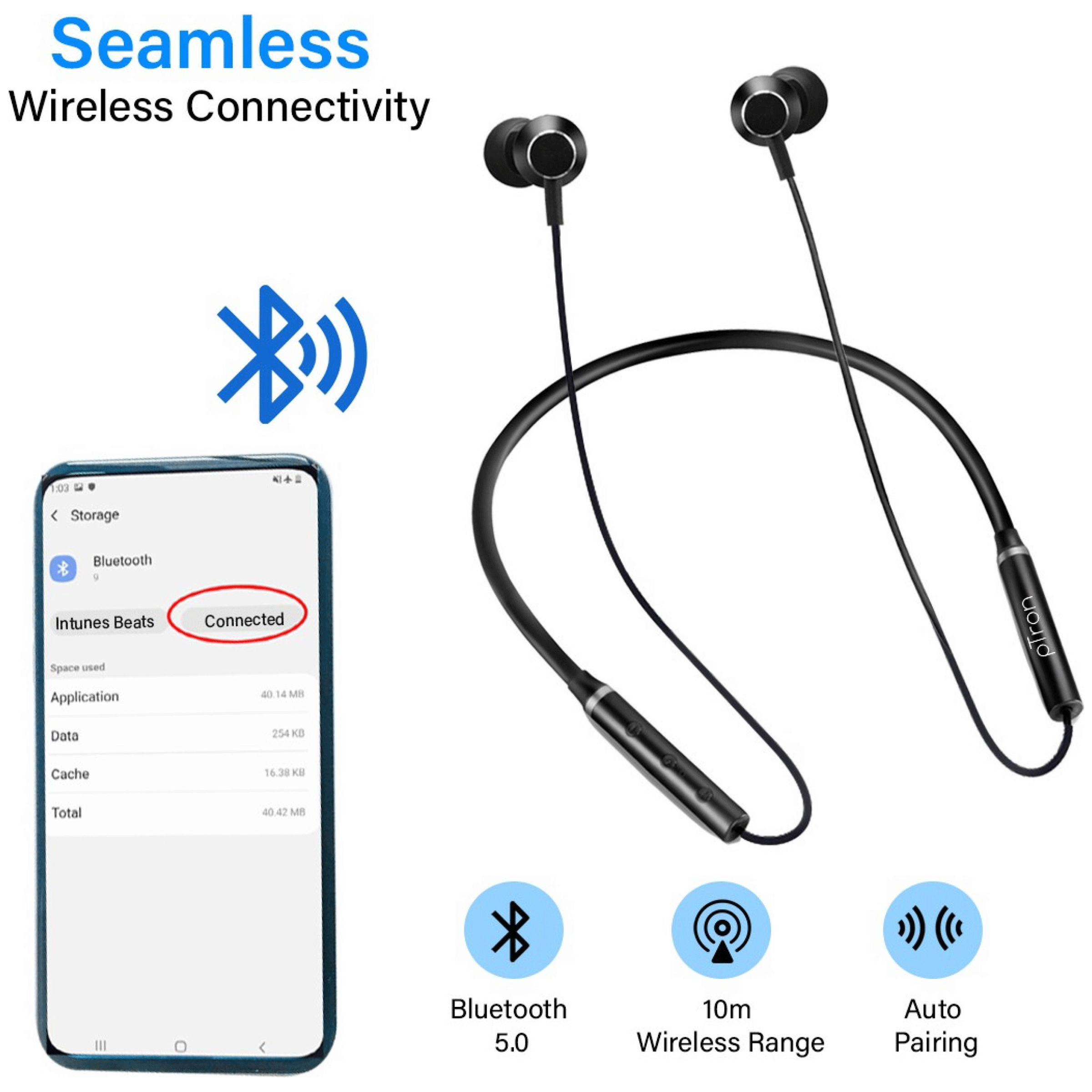 pTron InTunes Beats 140317889 Neckband with Passive Noise Cancellation (Sweat & Dust Resistant, 6 Hours Playtime, Black)_5