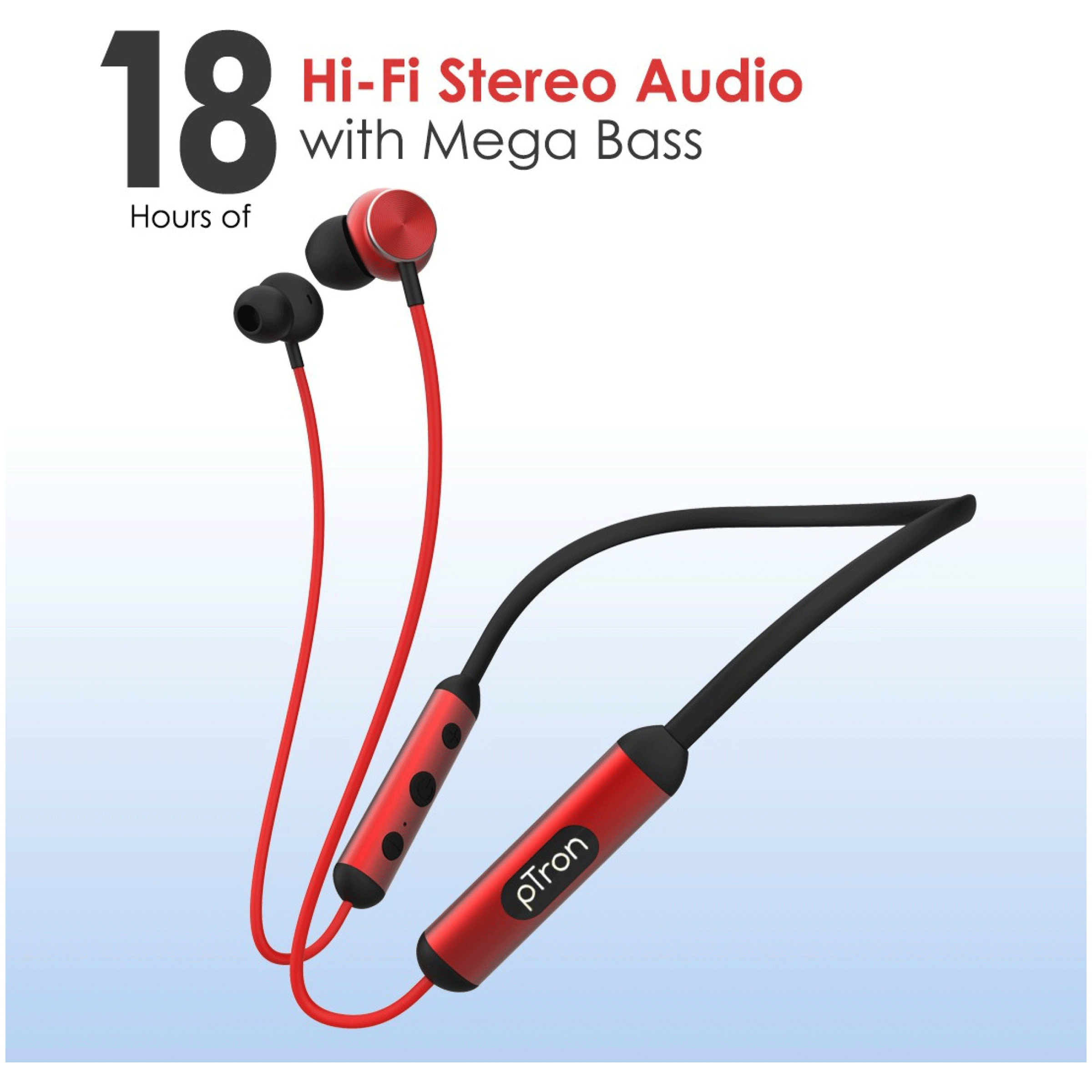 pTron InTunes Ultima 140318024 Neckband with Passive Noise Cancellation (IPX4 Sweat & Water Resistant, 18 Hours Playtime, Black/Red)_5