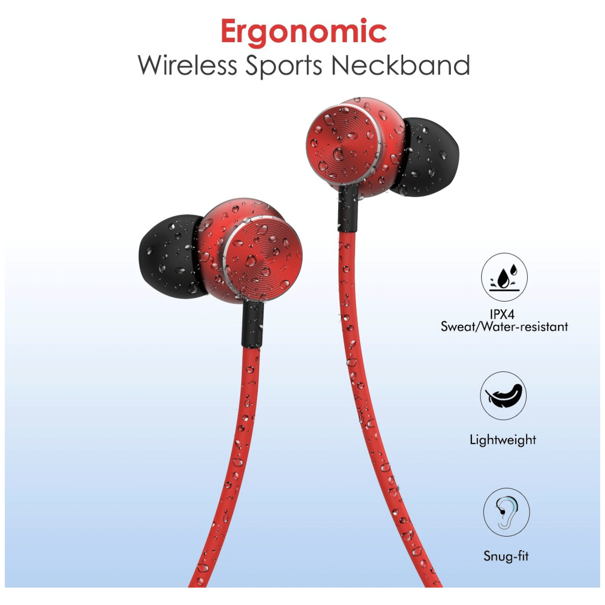 pTron InTunes Ultima 140318024 Neckband with Passive Noise Cancellation (IPX4 Sweat & Water Resistant, 18 Hours Playtime, Black/Red)_6