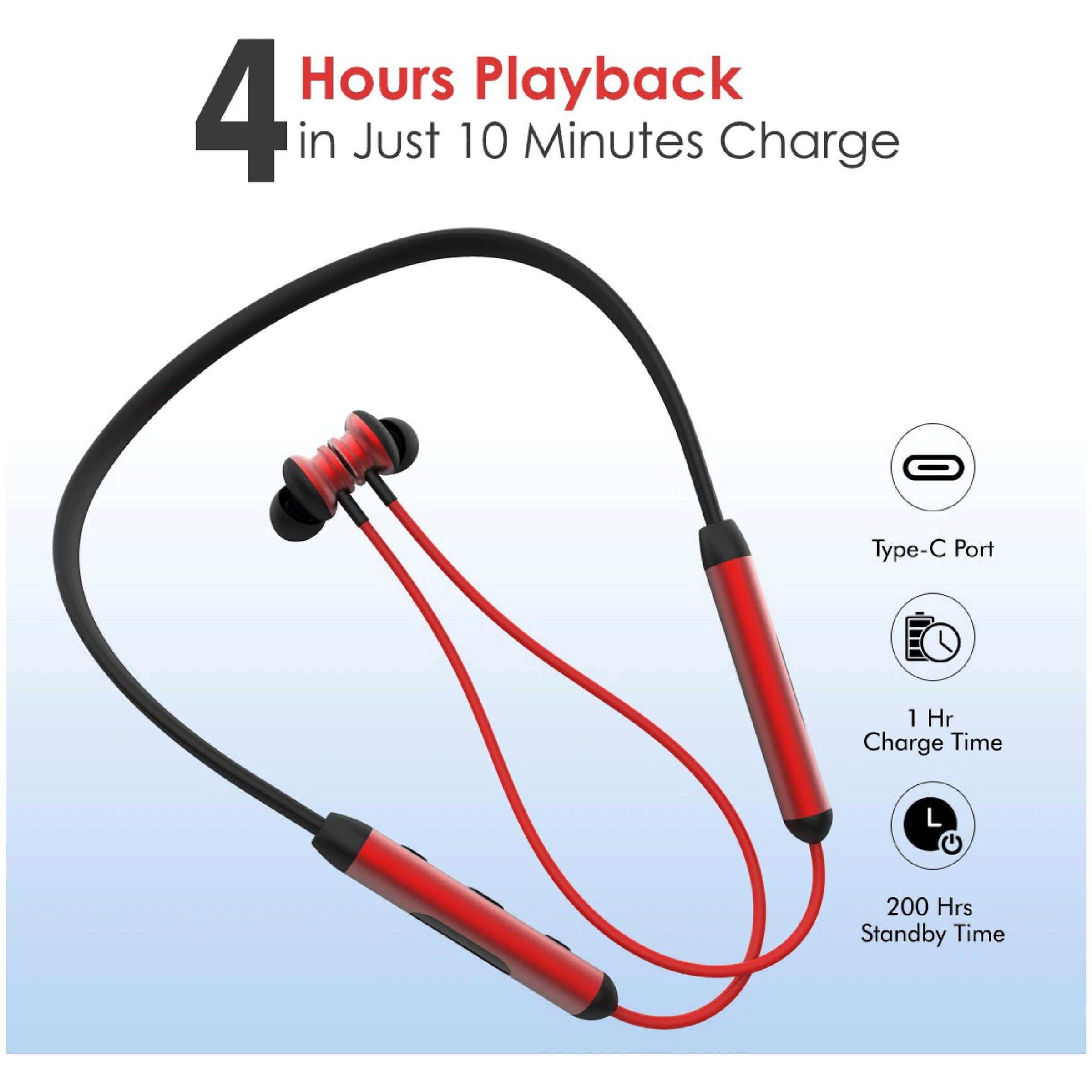 pTron InTunes Ultima 140318024 Neckband with Passive Noise Cancellation (IPX4 Sweat & Water Resistant, 18 Hours Playtime, Black/Red)_7