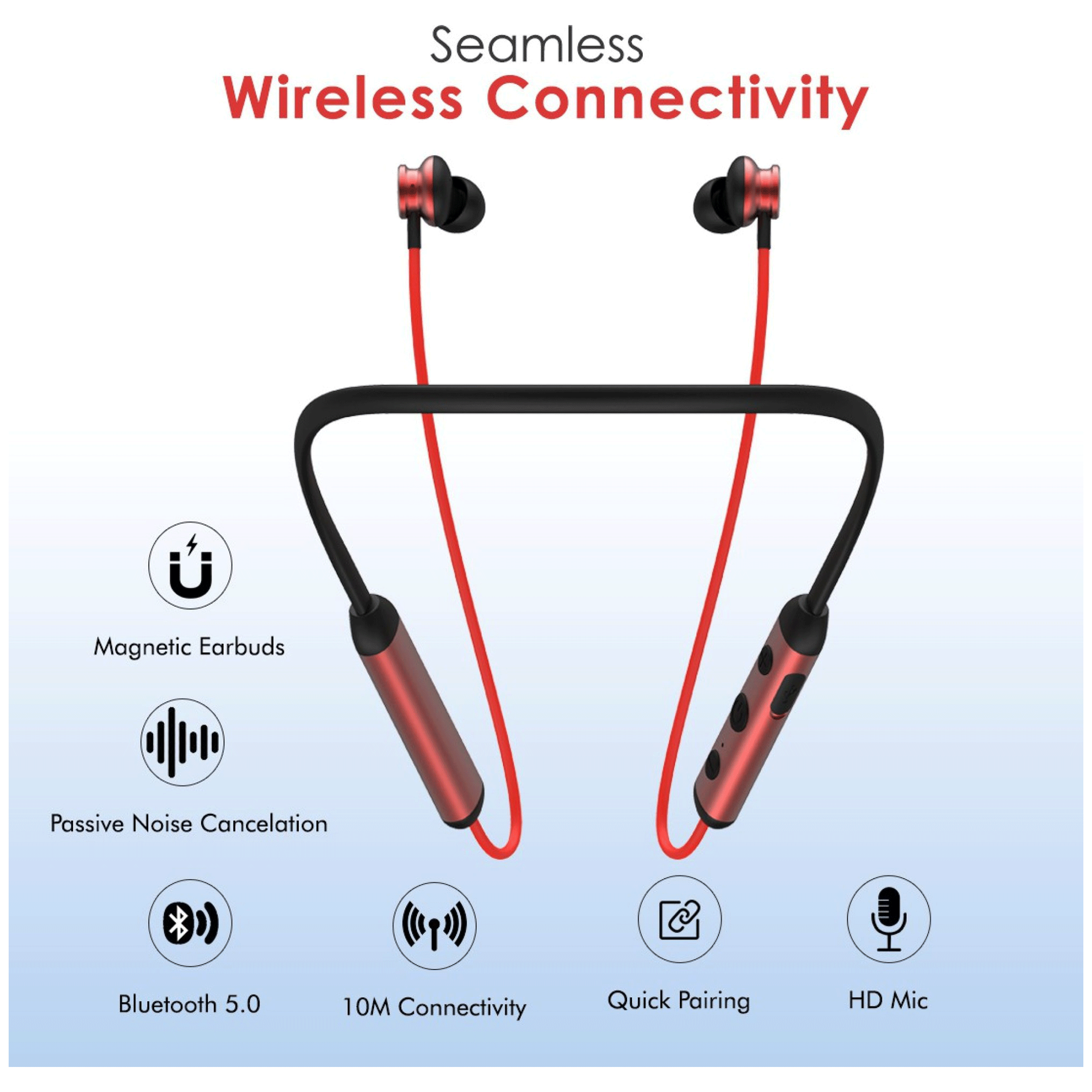 pTron InTunes Ultima 140318024 Neckband with Passive Noise Cancellation (IPX4 Sweat & Water Resistant, 18 Hours Playtime, Black/Red)_4