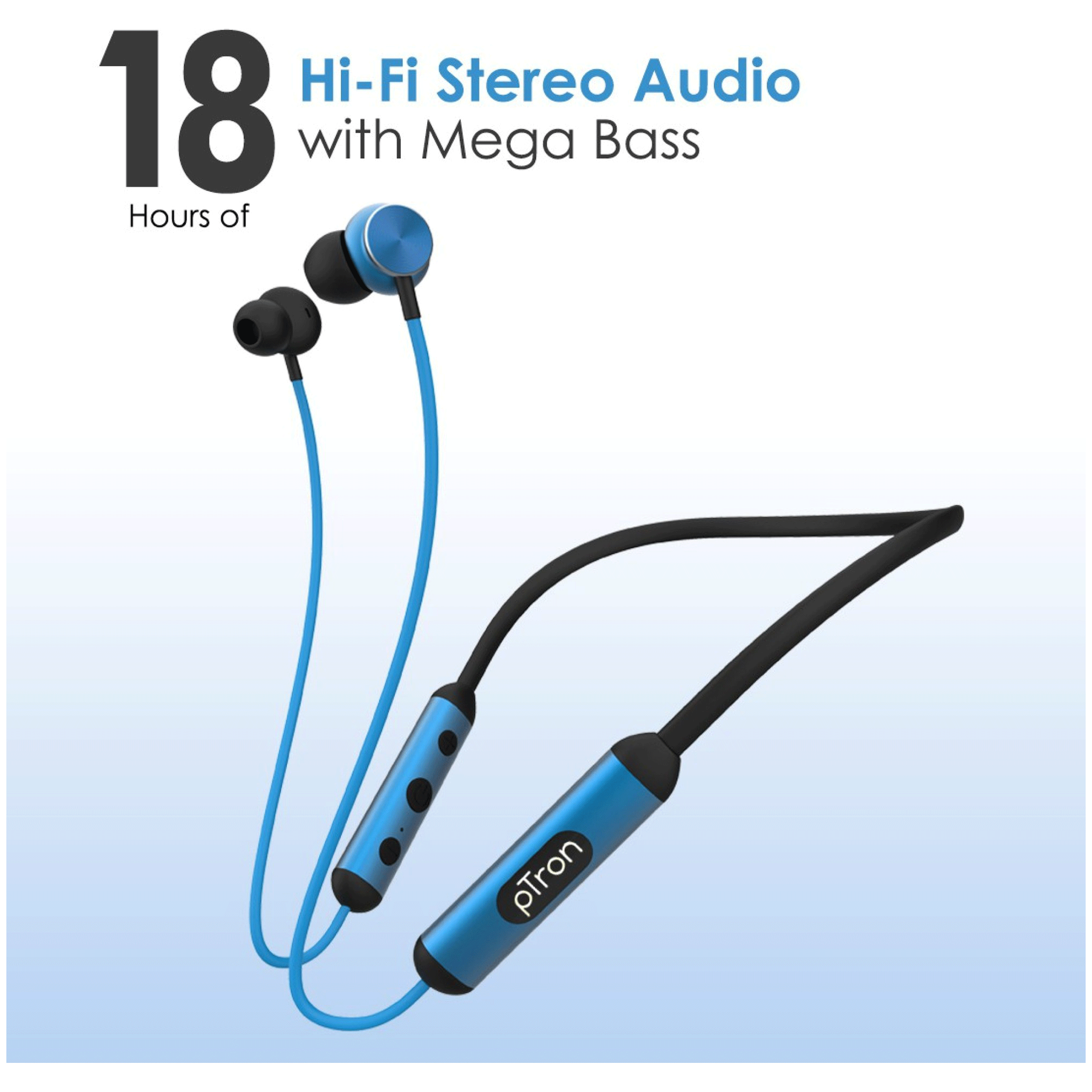pTron InTunes Ultima 140318023 Neckband with Passive Noise Cancellation (IPX4 Sweat & Water Resistant, 18 Hours Playtime, Black/Blue)_6