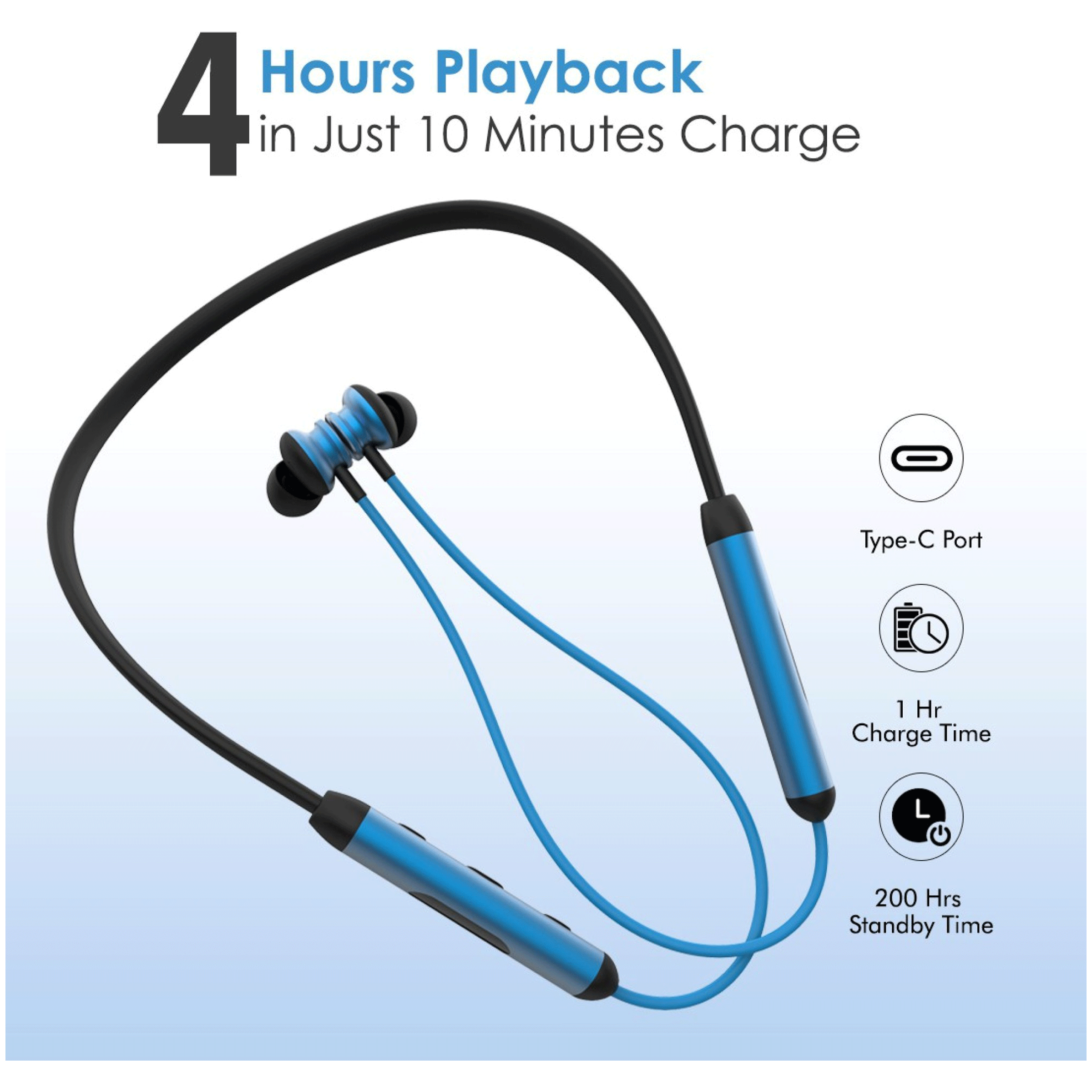 pTron InTunes Ultima 140318023 Neckband with Passive Noise Cancellation (IPX4 Sweat & Water Resistant, 18 Hours Playtime, Black/Blue)_7
