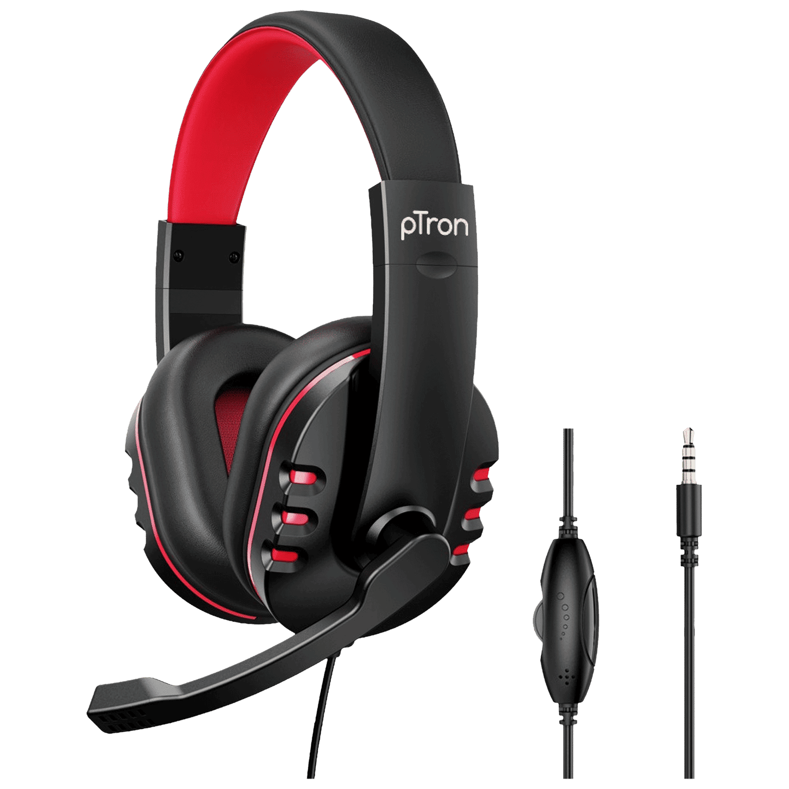 pTron Soundster Arcade 140317989 Over-Ear Wired Gaming Headphone with Mic (40mm Dynamic Driver, Black/Red) pTron Soundster Arcade 140317989 Over-Ear Wired Gaming Headphone with Mic (40mm Dynamic Driver, Black/Red)_1