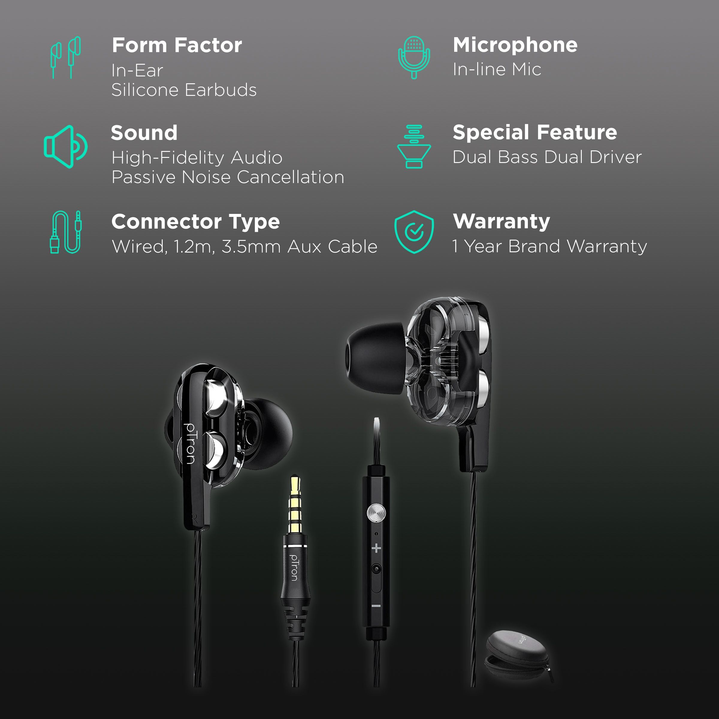 pTron Boom Pro 140317791 Wired Earphone with Mic (In Ear, Black/Silver)_2