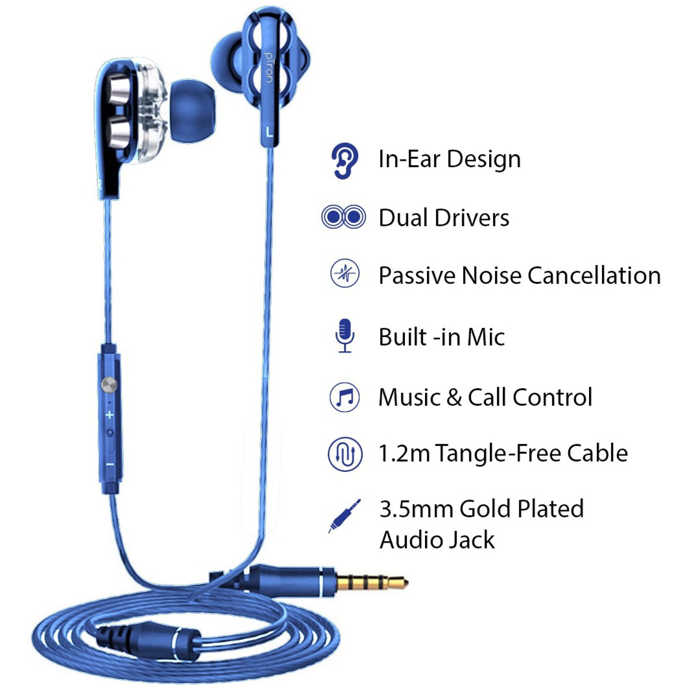 pTron Boom Pro 140317851 Wired Earphone with Mic (In Ear, Dark Blue) pTron Boom Pro 140317851 Wired Earphone with Mic (In Ear, Dark Blue)_7