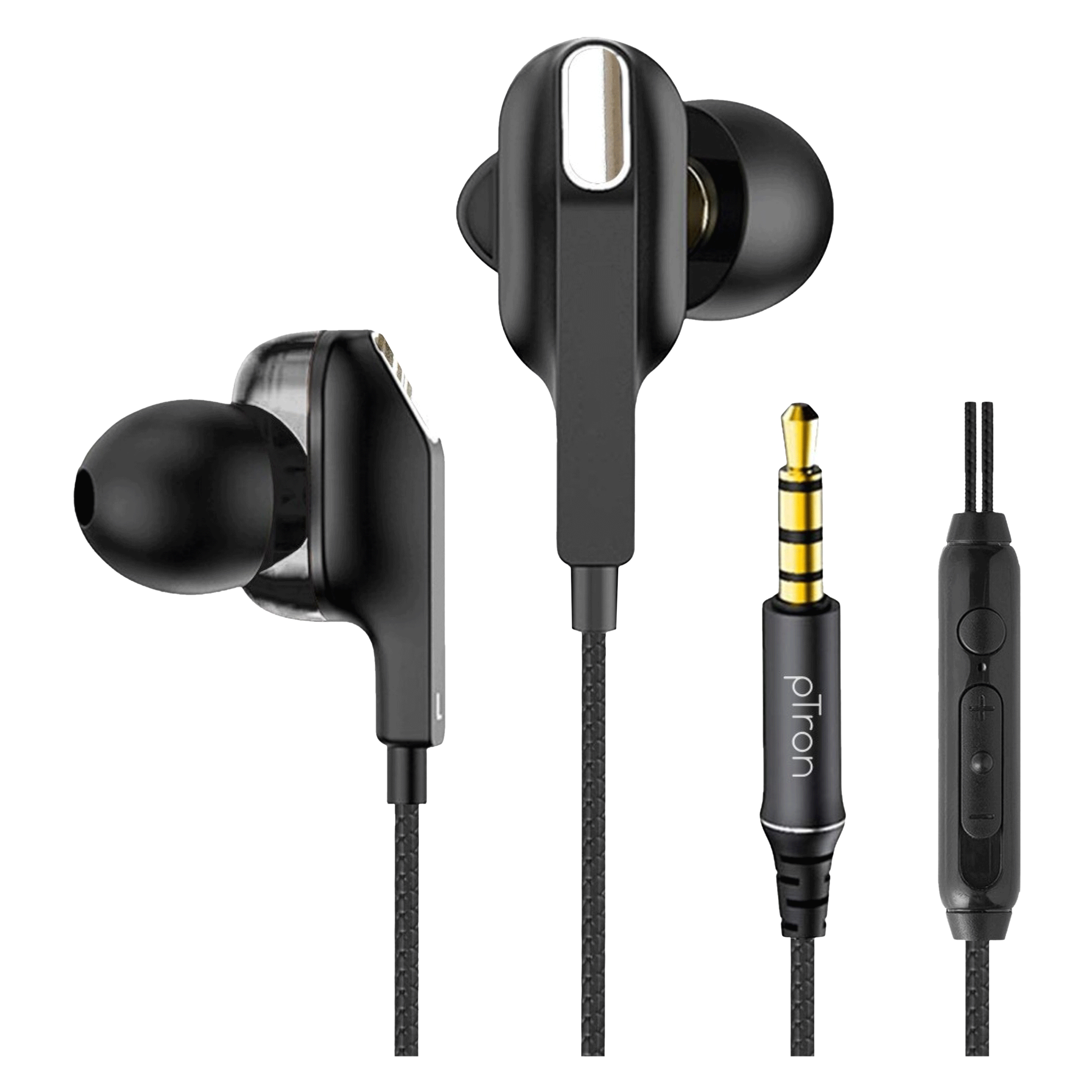 pTron Boom One 140317900 Wired Earphone with Mic (3.5mm Connector, In Ear, Black)_1